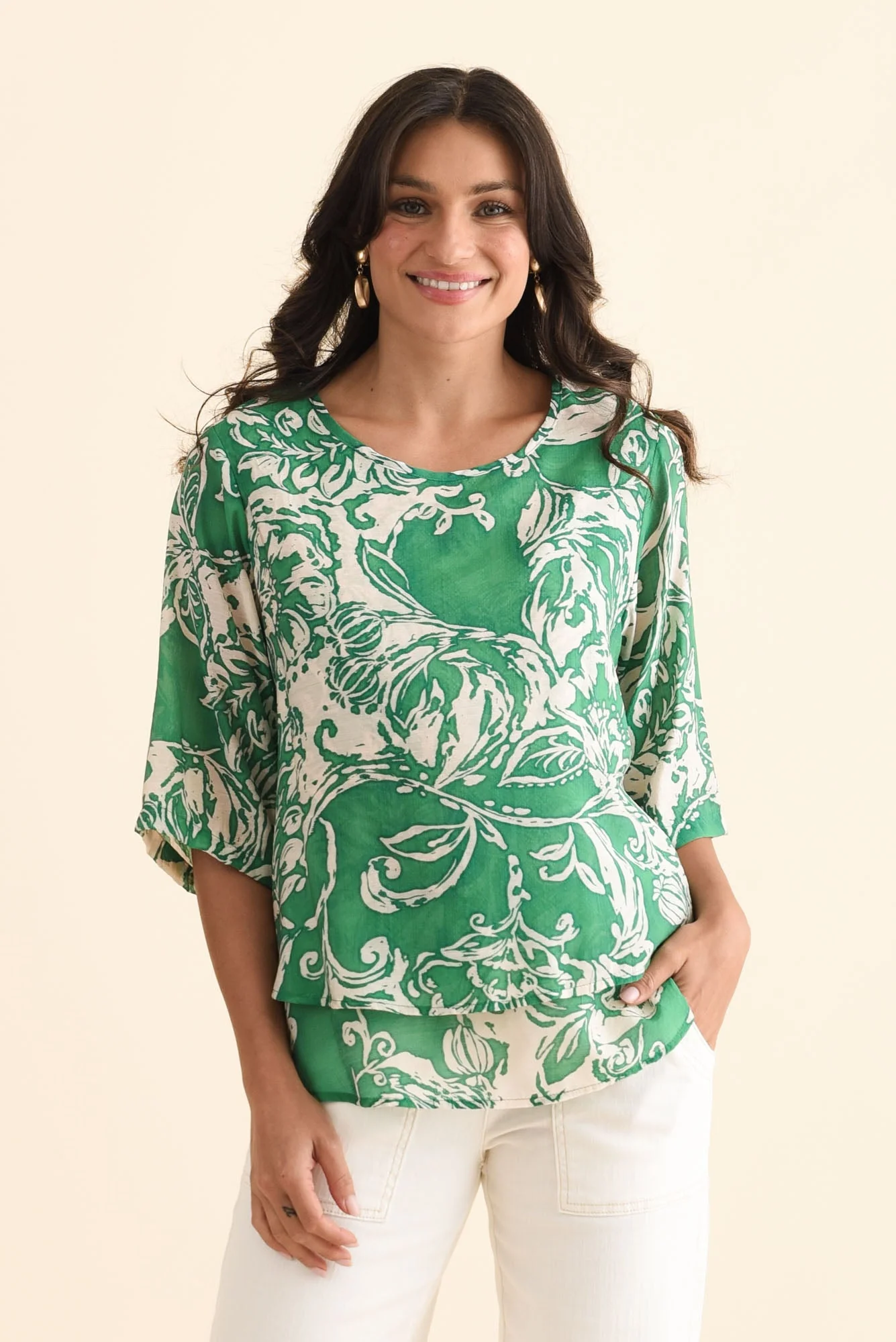 Liora Green Swirl Layered Top