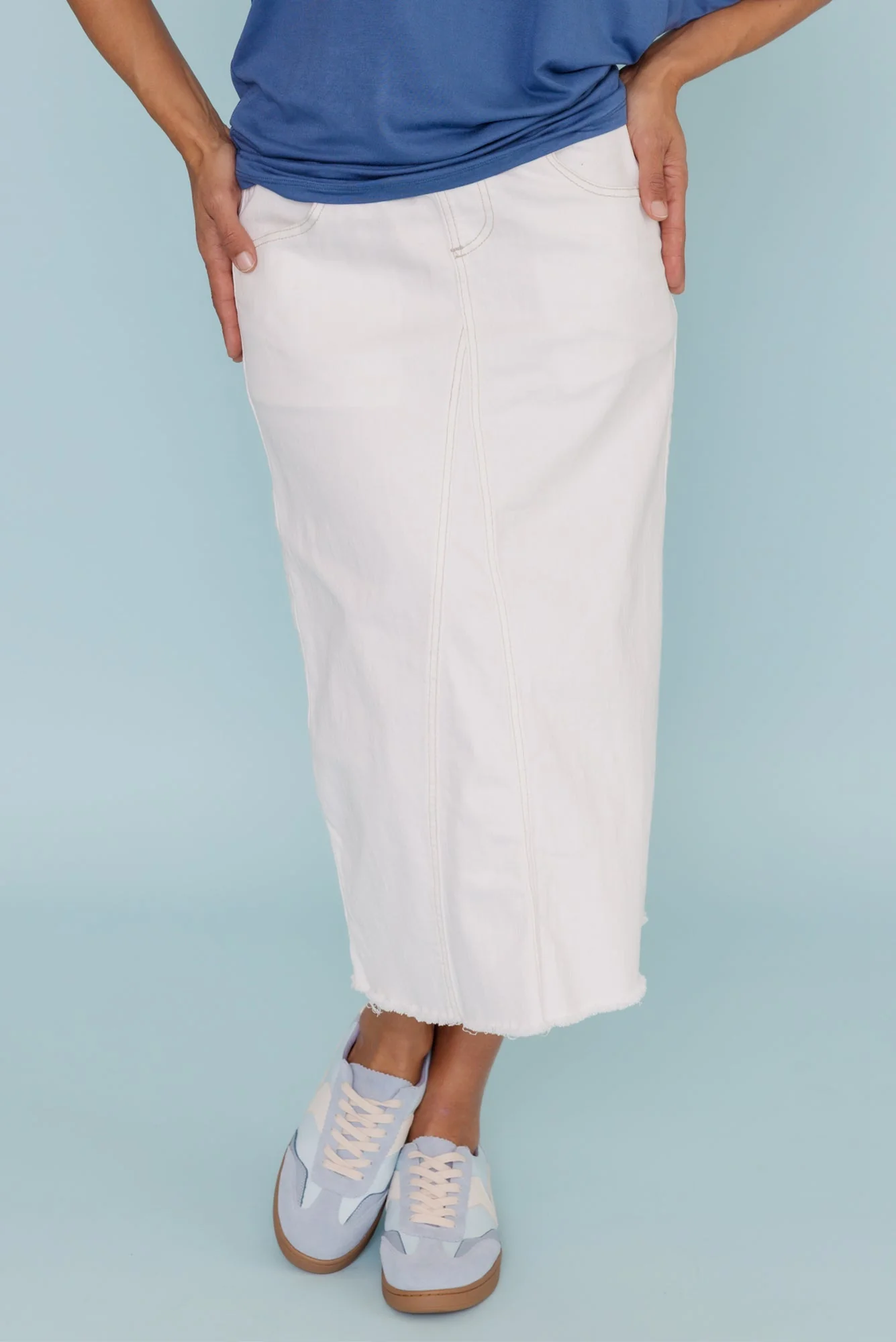 Lusia Ivory Denim Tie Skirt