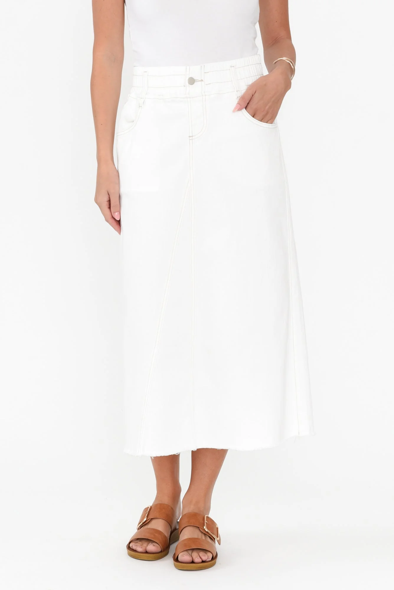 Lusia Ivory Denim Tie Skirt - Image 2