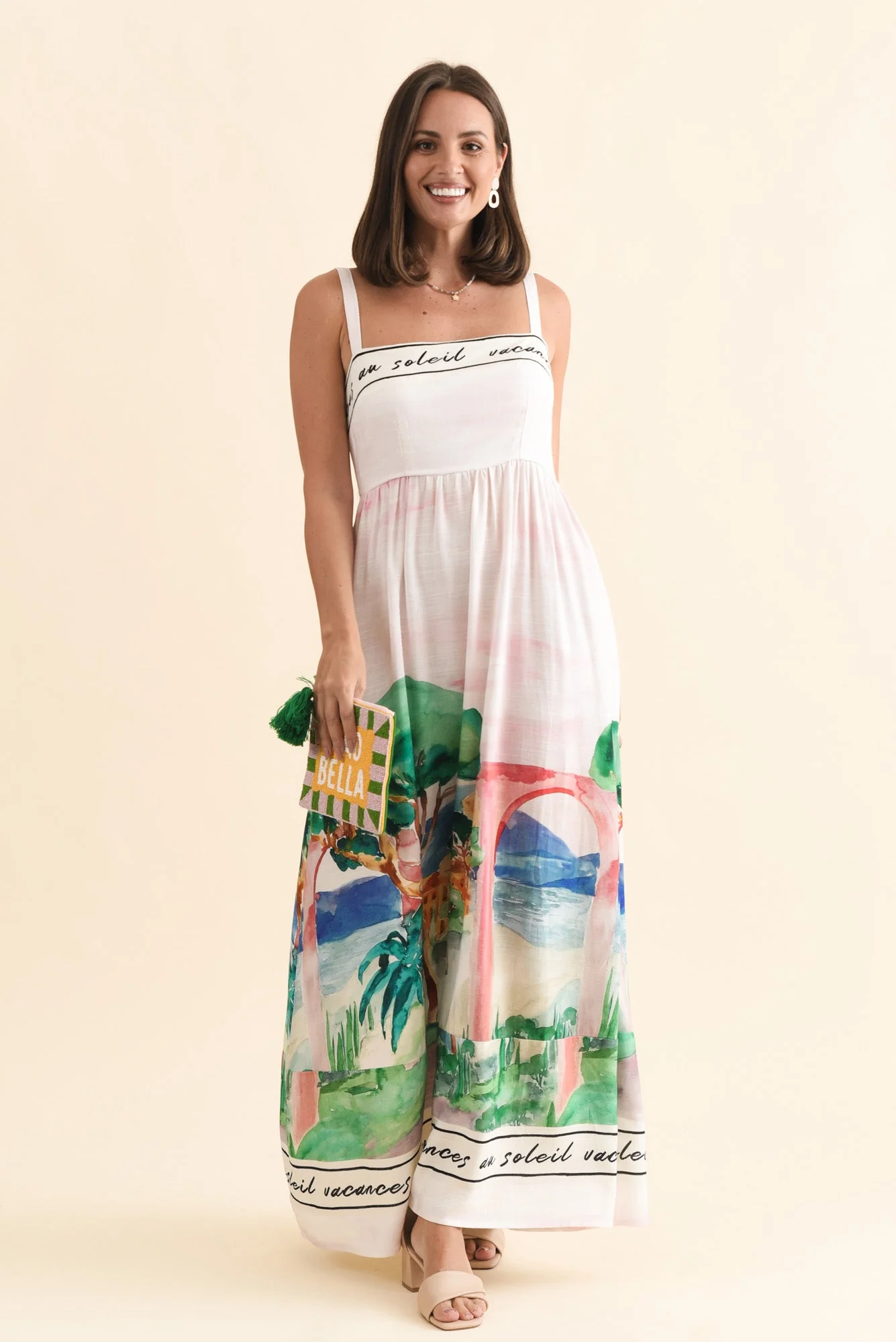 Maci White Tropical Linen Blend Dress