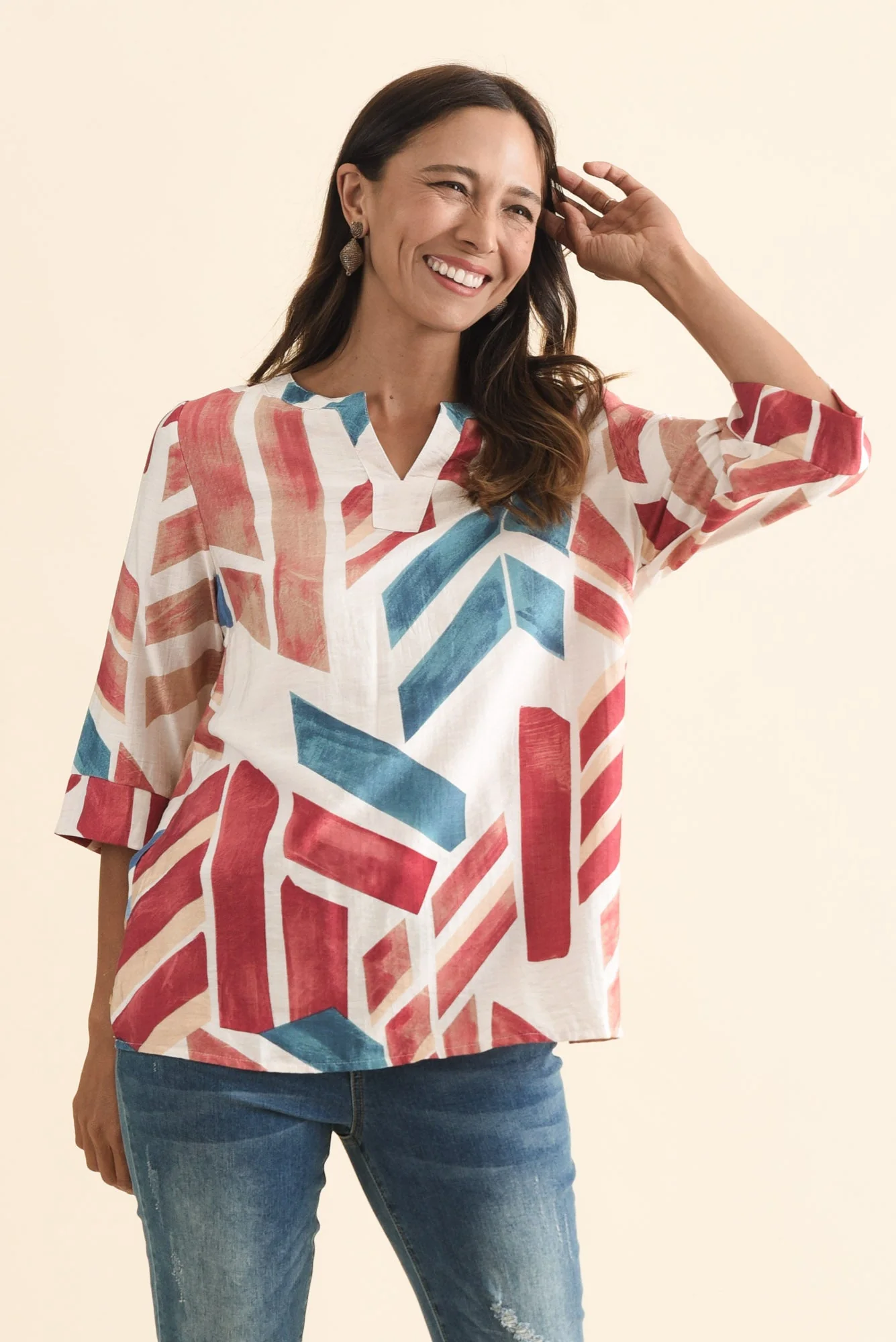 Maddox Pink Mosaic Cotton Blend Top