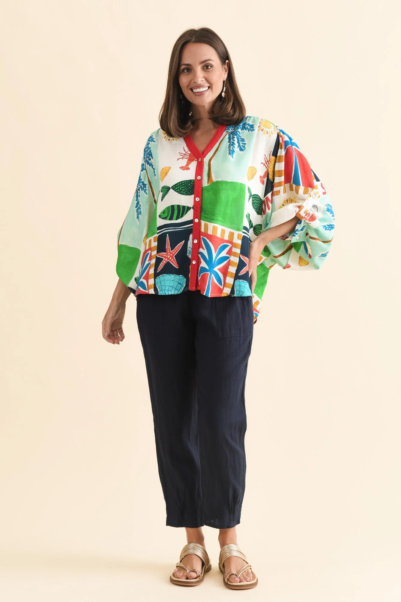 Marella Green Coastal Button Top - Image 2