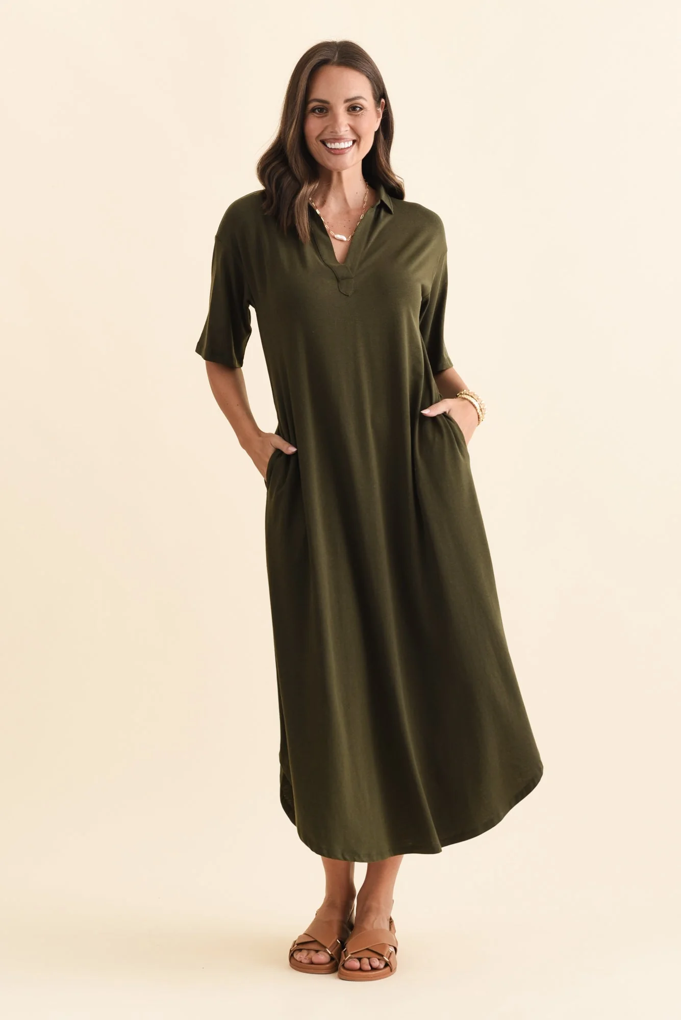 Marnie Khaki Bamboo Tie Dress