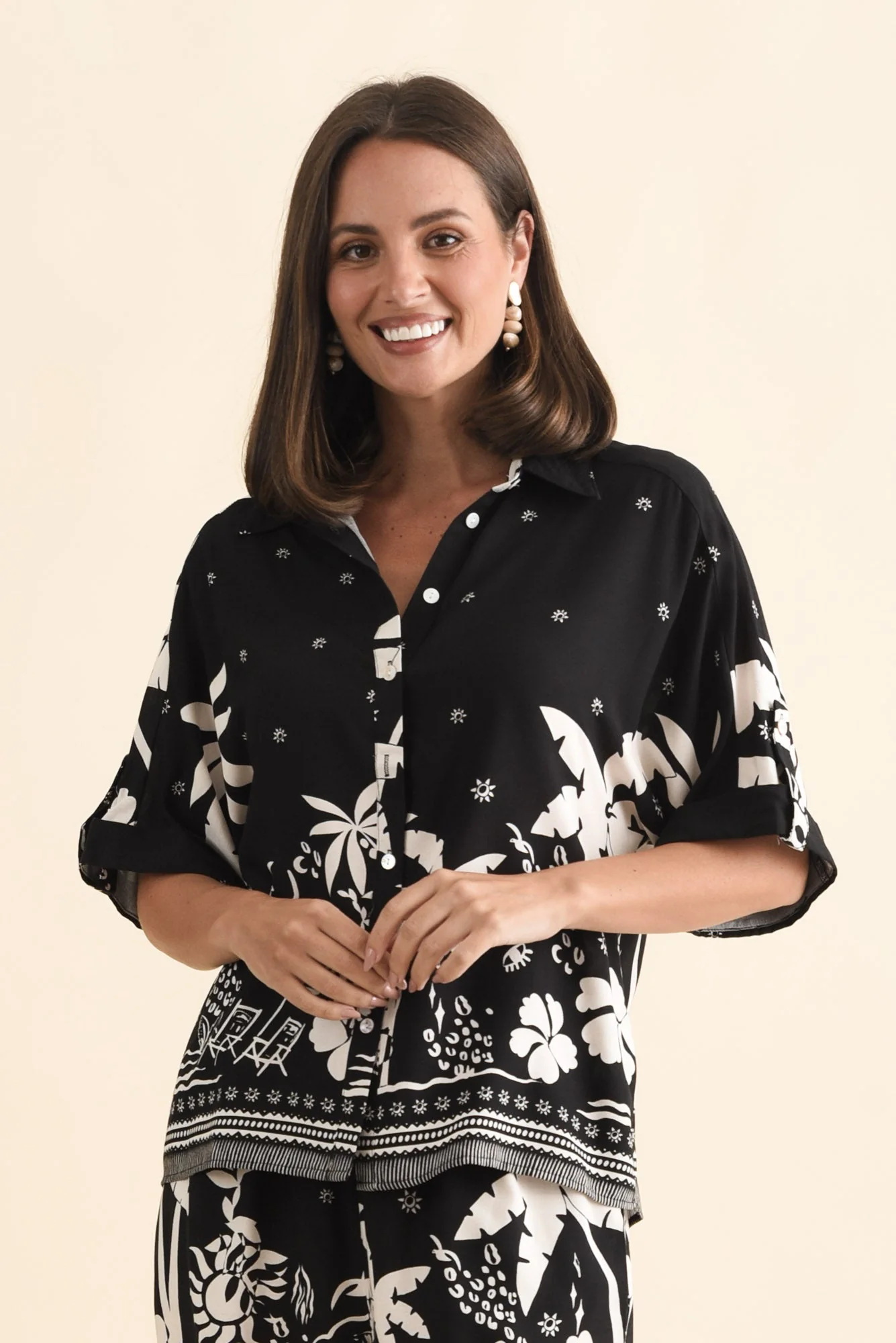 Martine Black Tropical Button Shirt