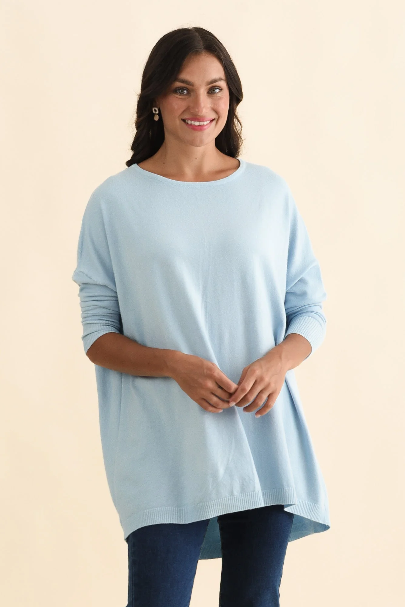 Meryl Light Blue Wool Blend Drape Sweater