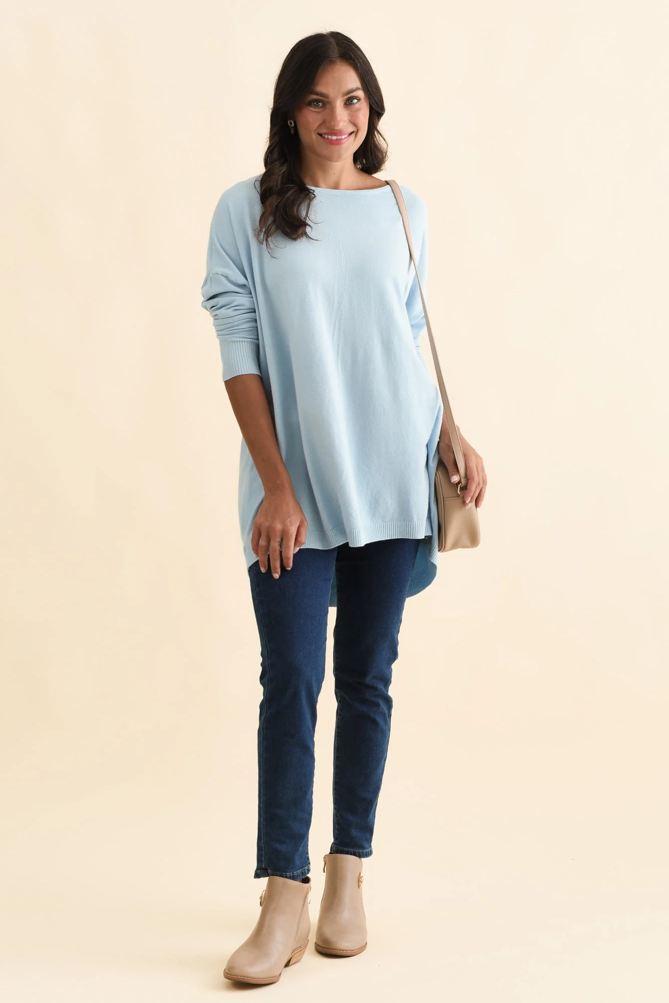 Meryl Light Blue Wool Blend Drape Sweater - Image 2