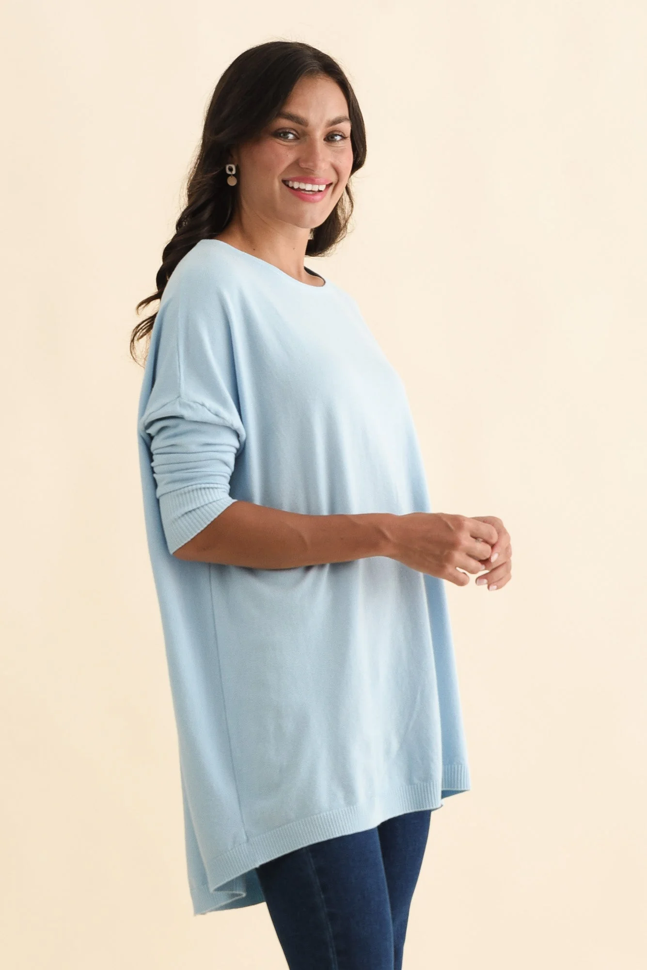 Meryl Light Blue Wool Blend Drape Sweater - Image 4