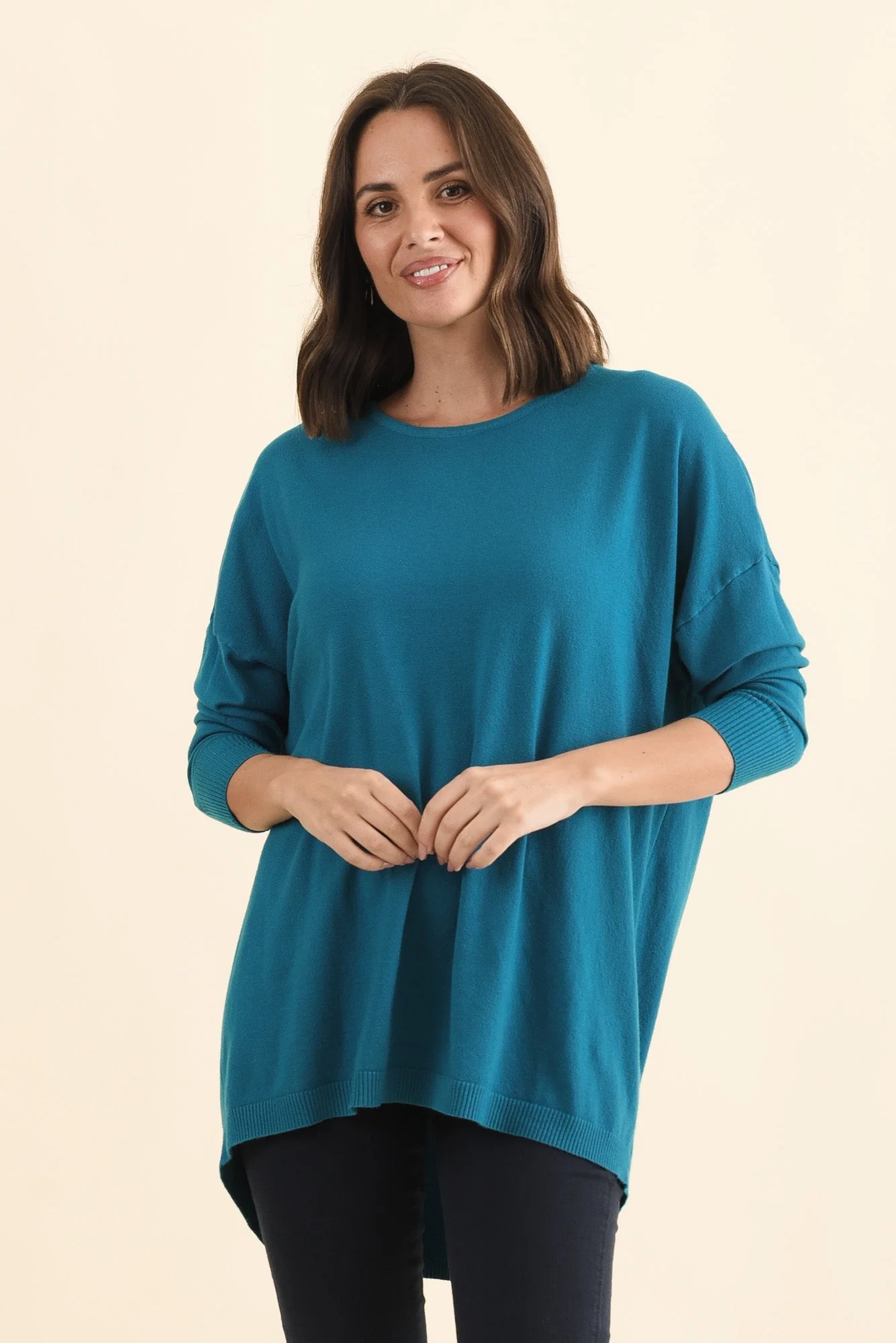 Meryl Teal Wool Blend Drape Jumper - Image 2