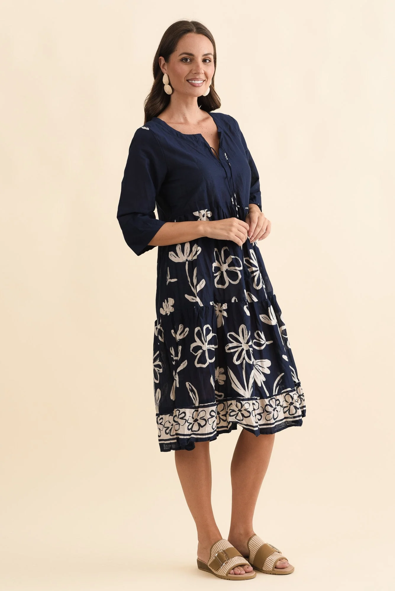 Milana Navy Flower Crinkle Cotton Dress - Image 3