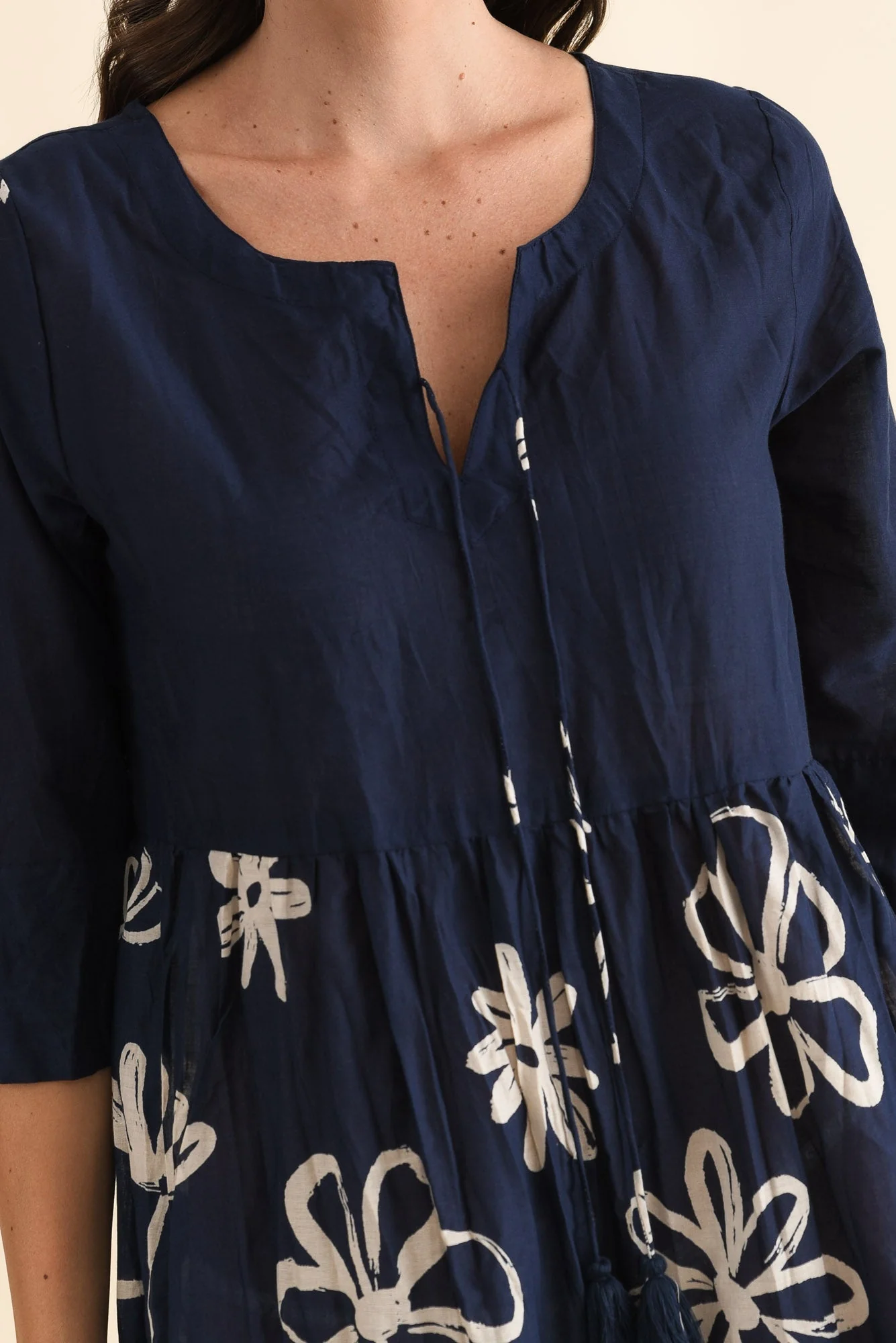Milana Navy Flower Crinkle Cotton Dress - Image 5
