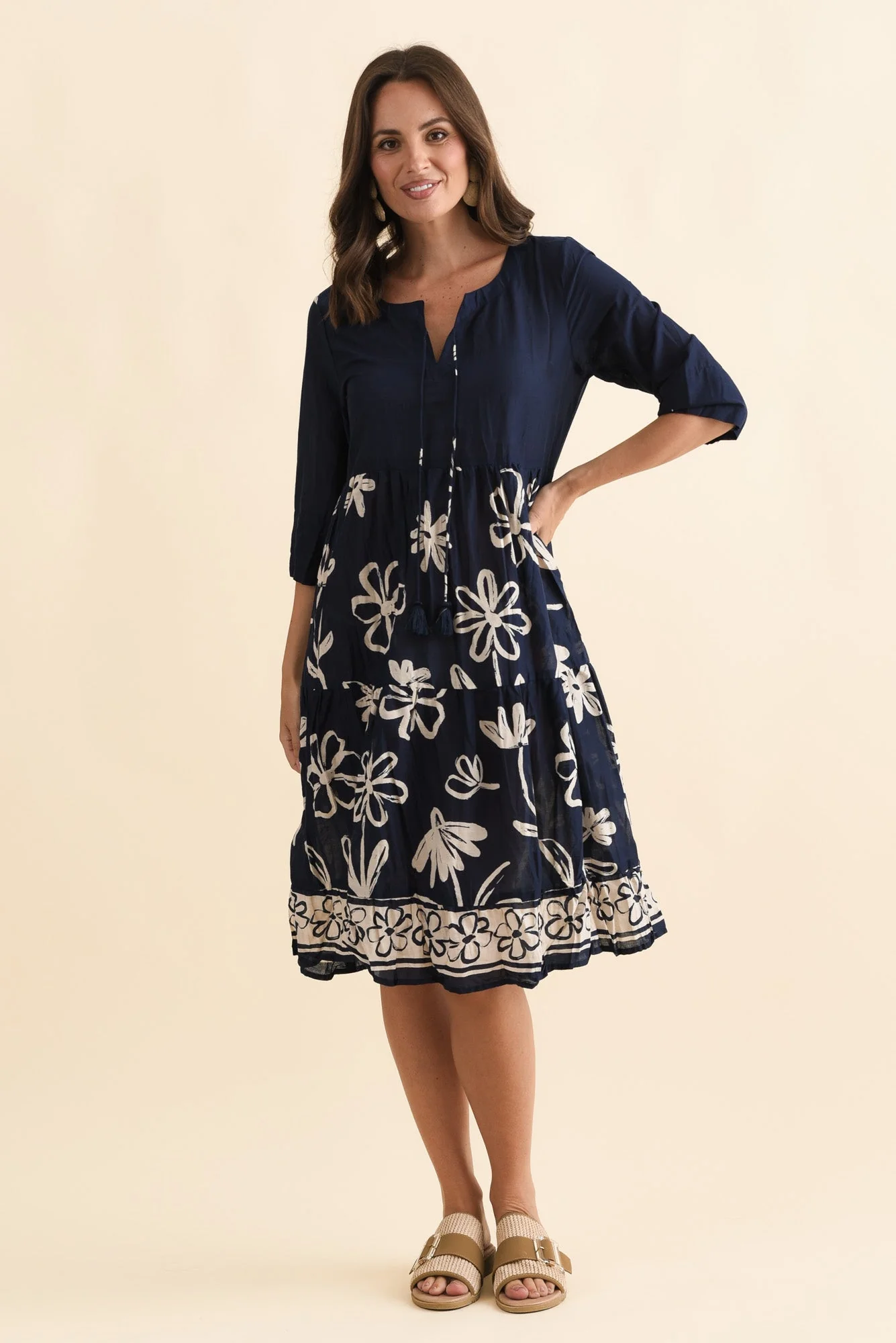 Milana Navy Flower Crinkle Cotton Dress - Image 6
