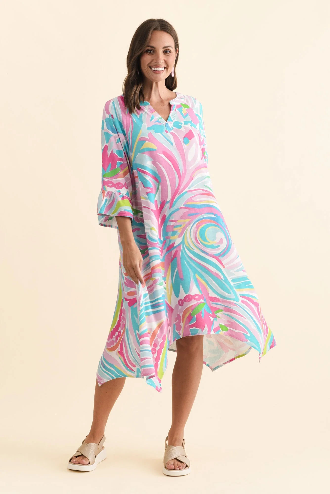 Millicent Pink Swirl Linen Cotton Dress