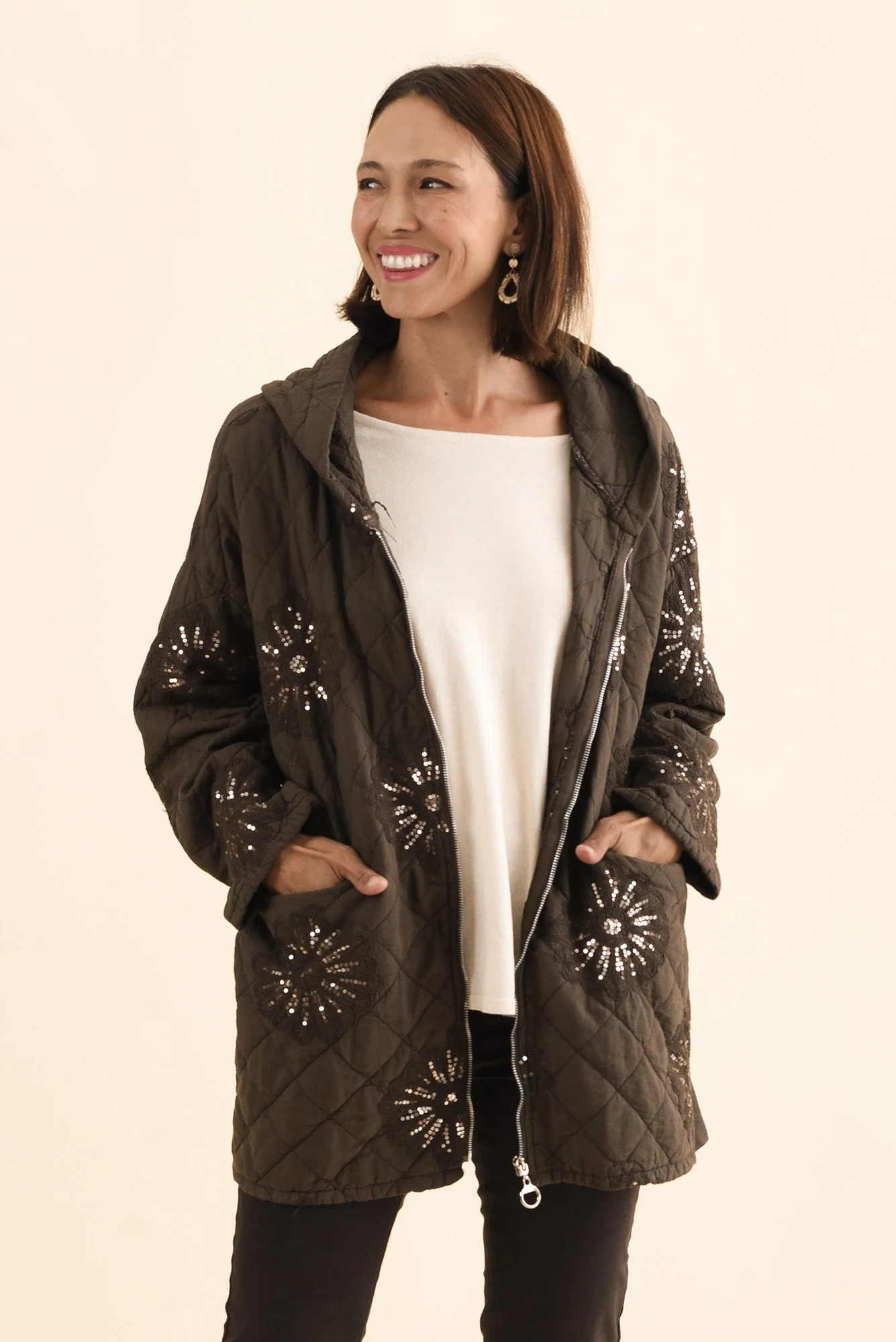 Mintaro Chocolate Sequin Quilted Jacket