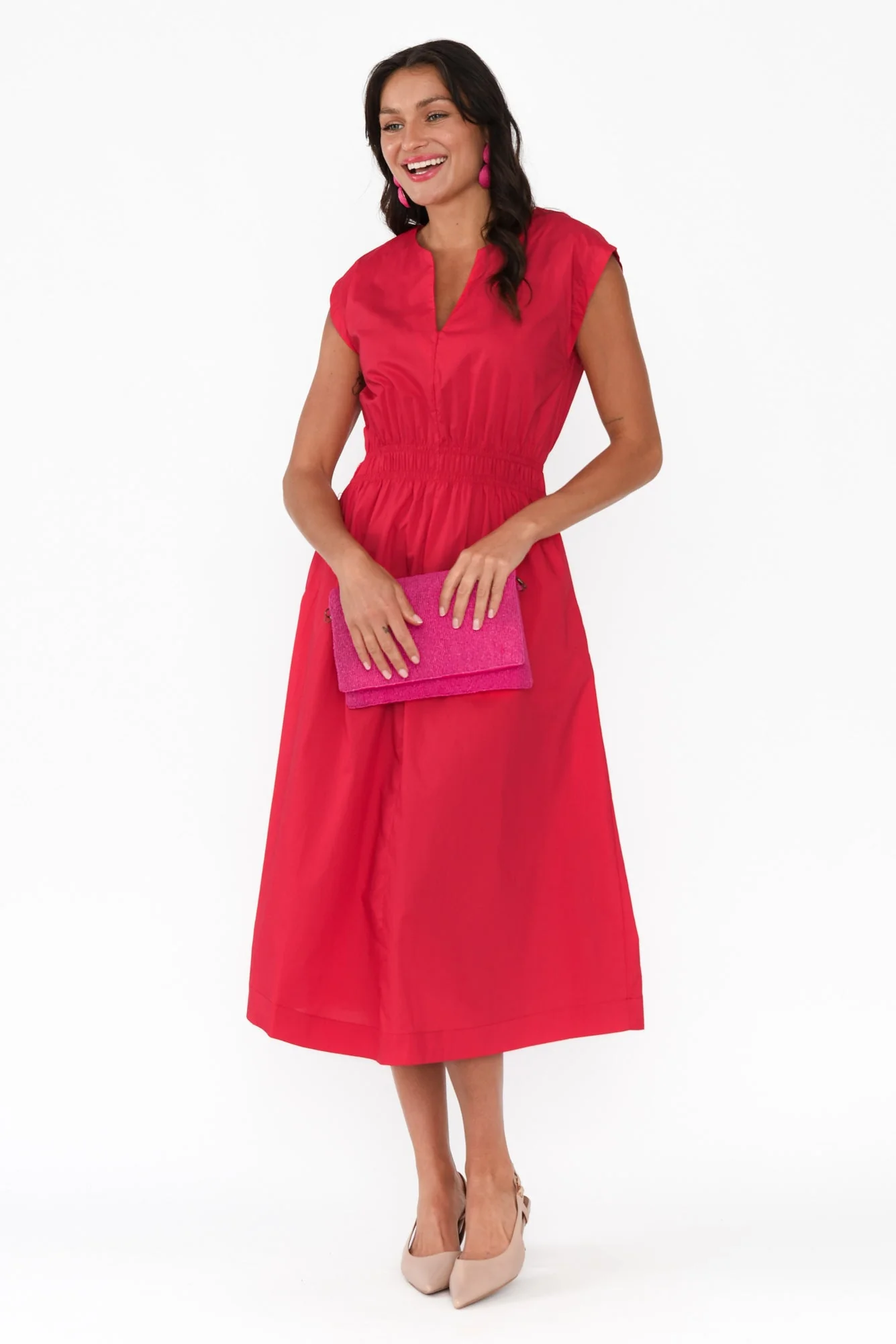 Nelly Red Cotton Midi Dress