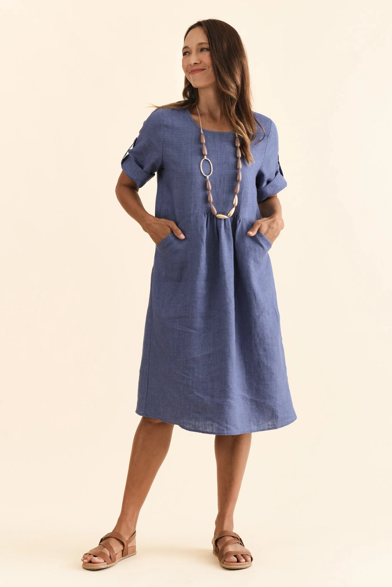 Nolita Dark Blue Linen Pocket Dress