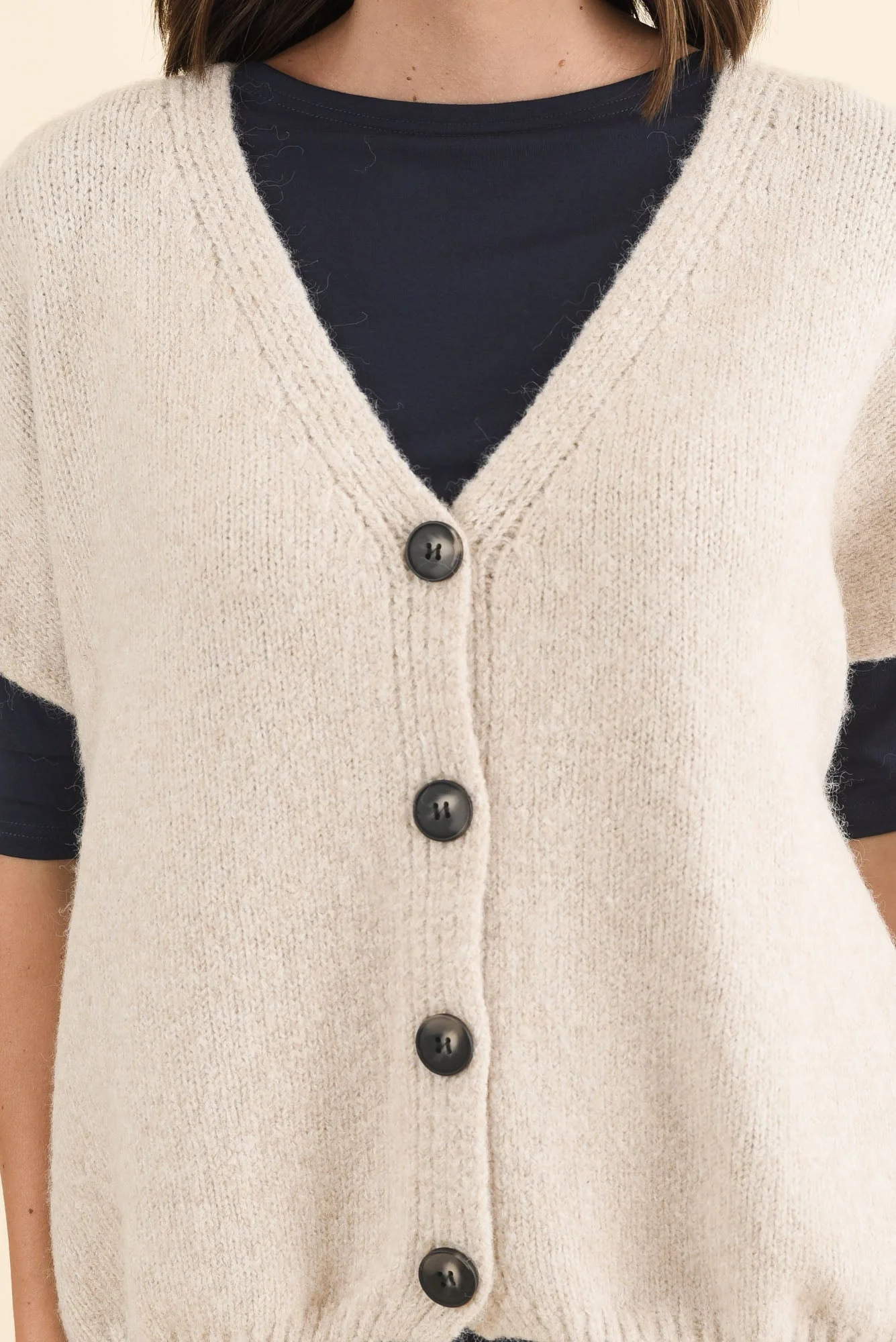 Oaklyn Beige Knit Button Top - Image 5