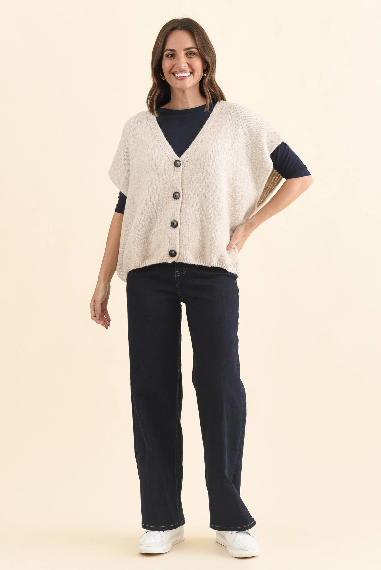 Oaklyn Beige Knit Button Top - Image 6