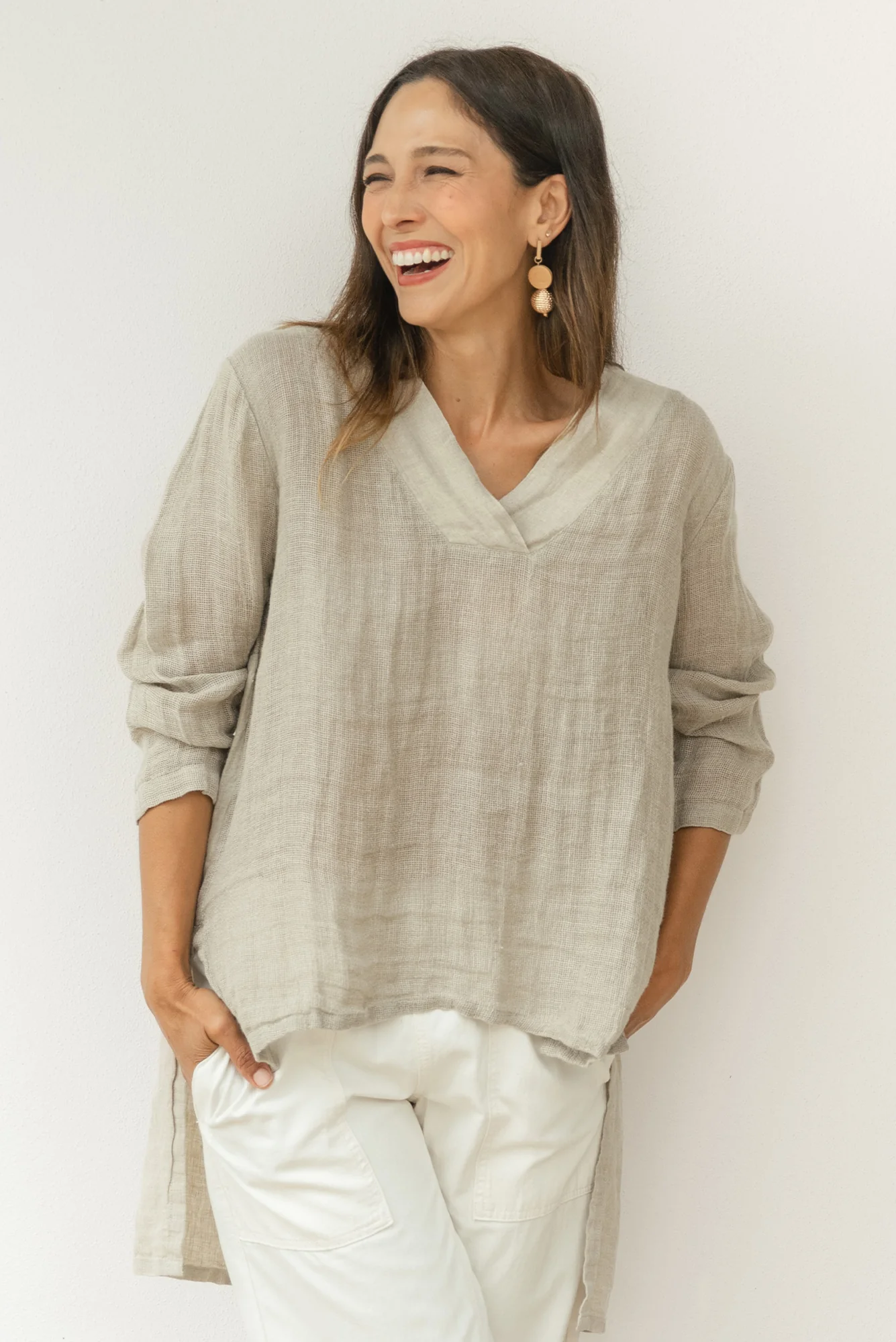 Ofi Natural Linen Tunic Top