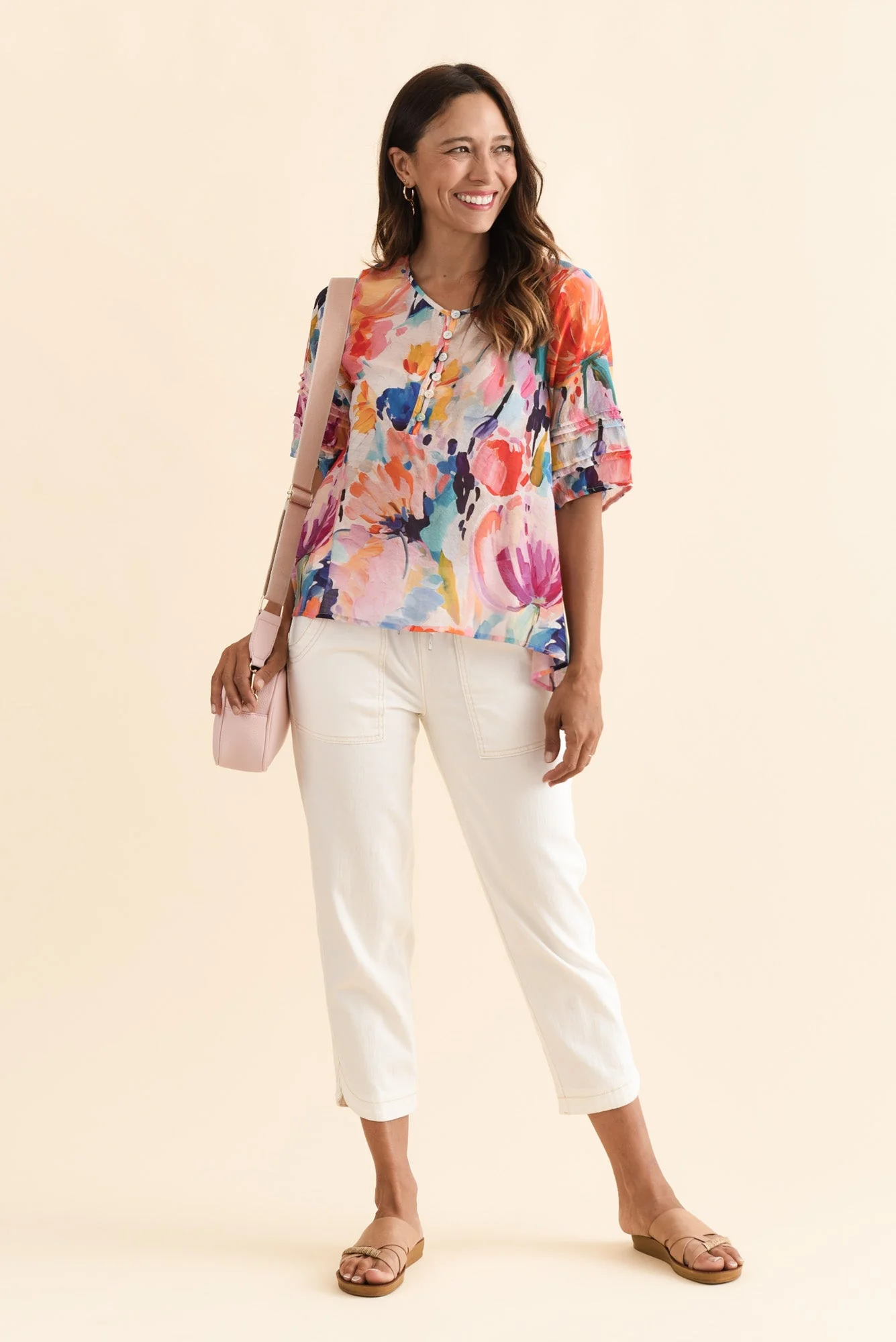 Paden Orange Floral Button Top - Image 2