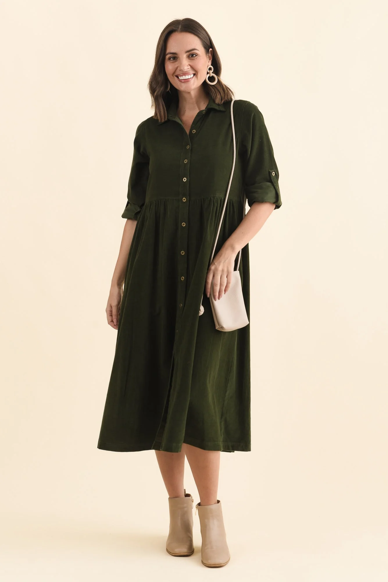 Rellie Forest Green Cotton Corduroy Dress