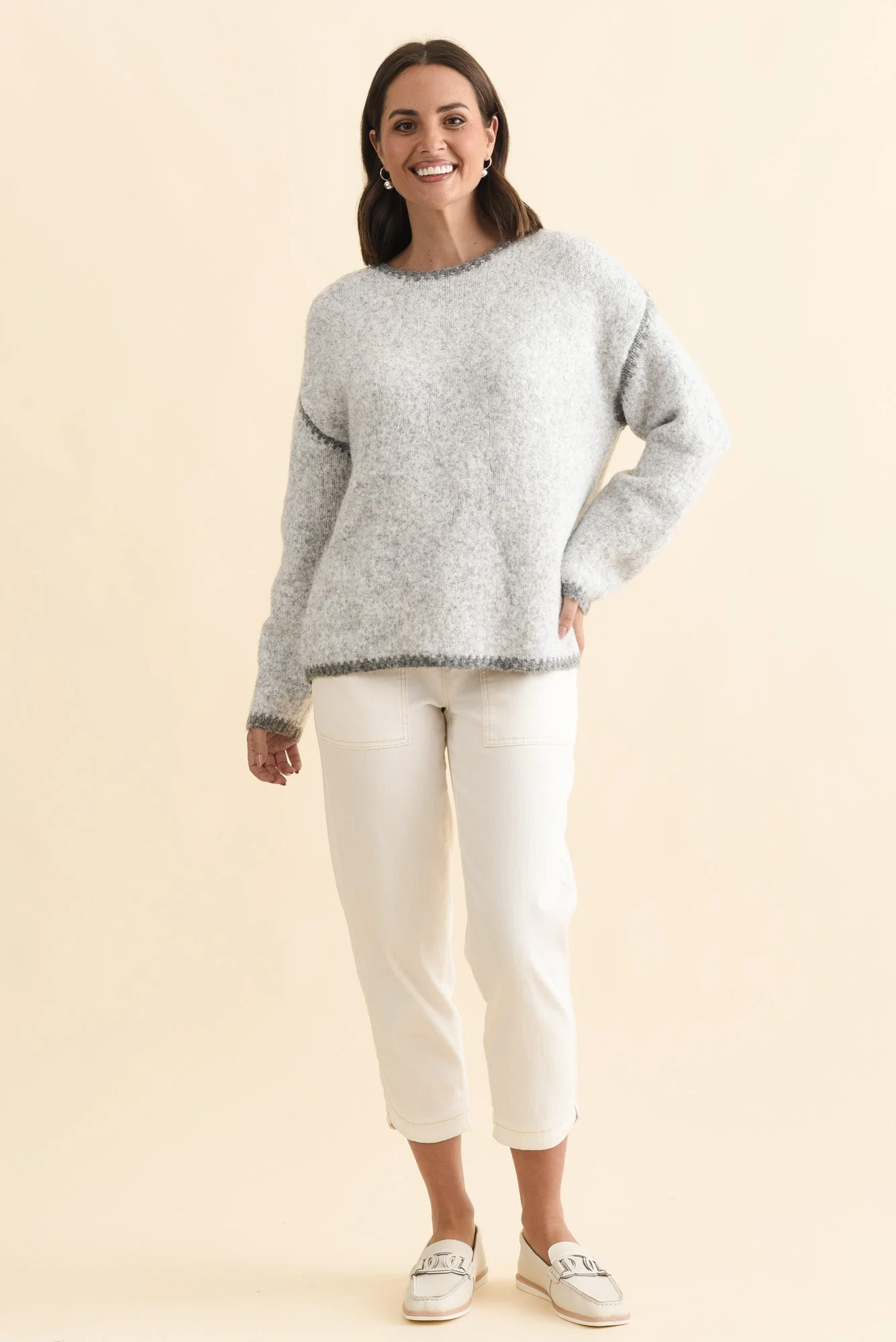 Simba Grey Contrast Knit Sweater - Image 2