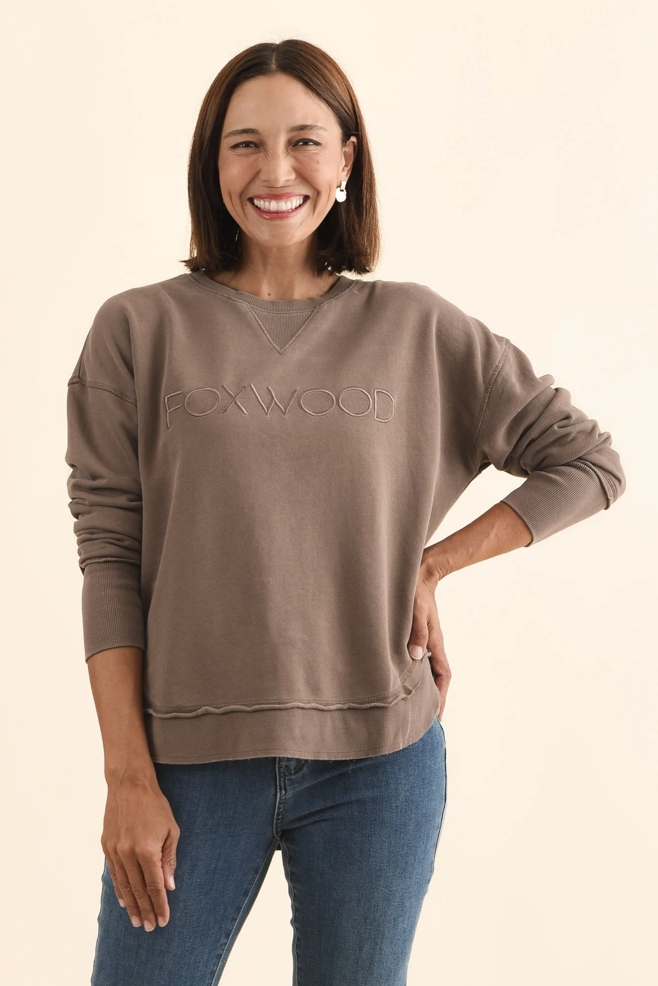 Simplified Brown Cotton Crewneck Sweatshirt