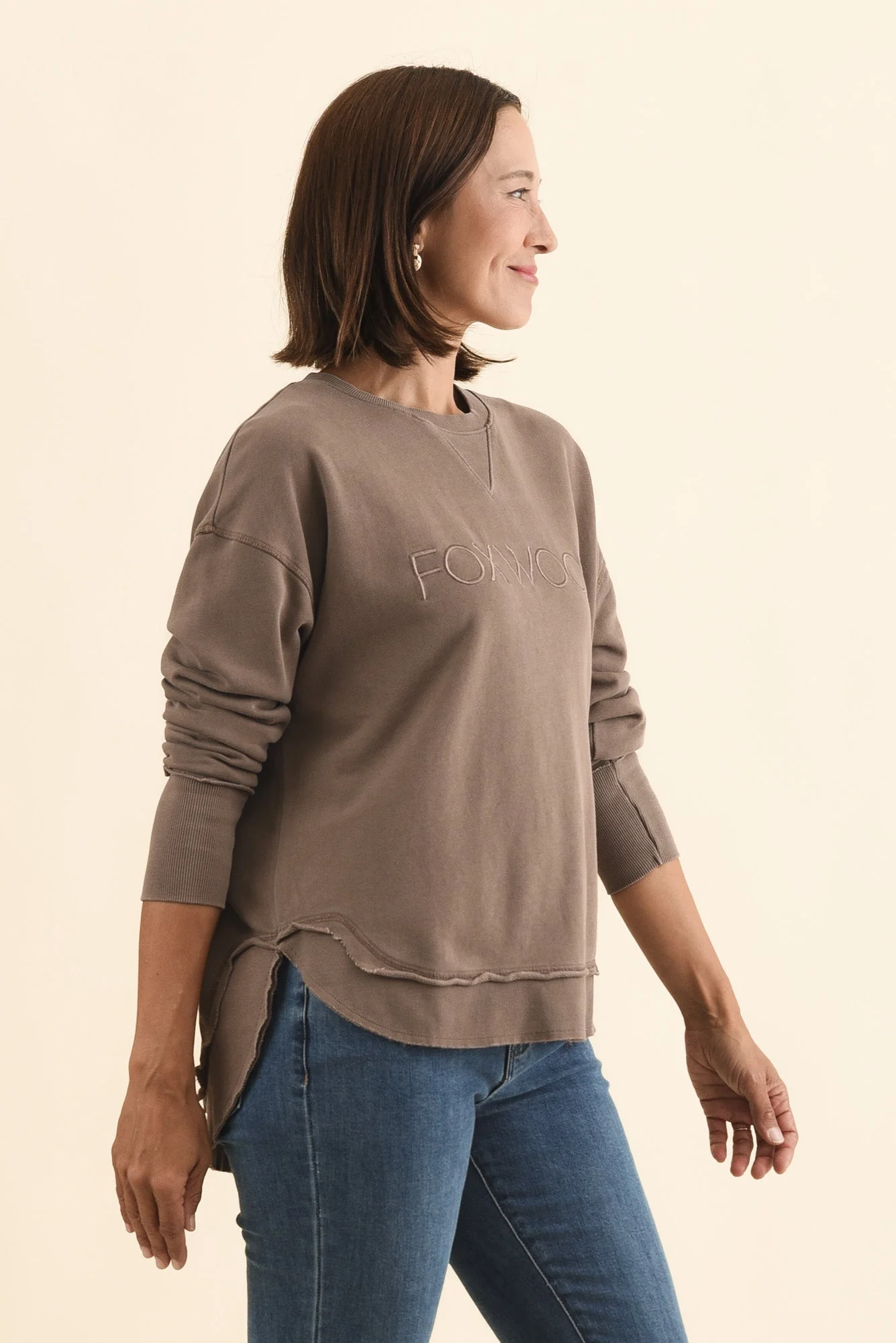 Simplified Brown Cotton Crewneck Sweatshirt - Image 3