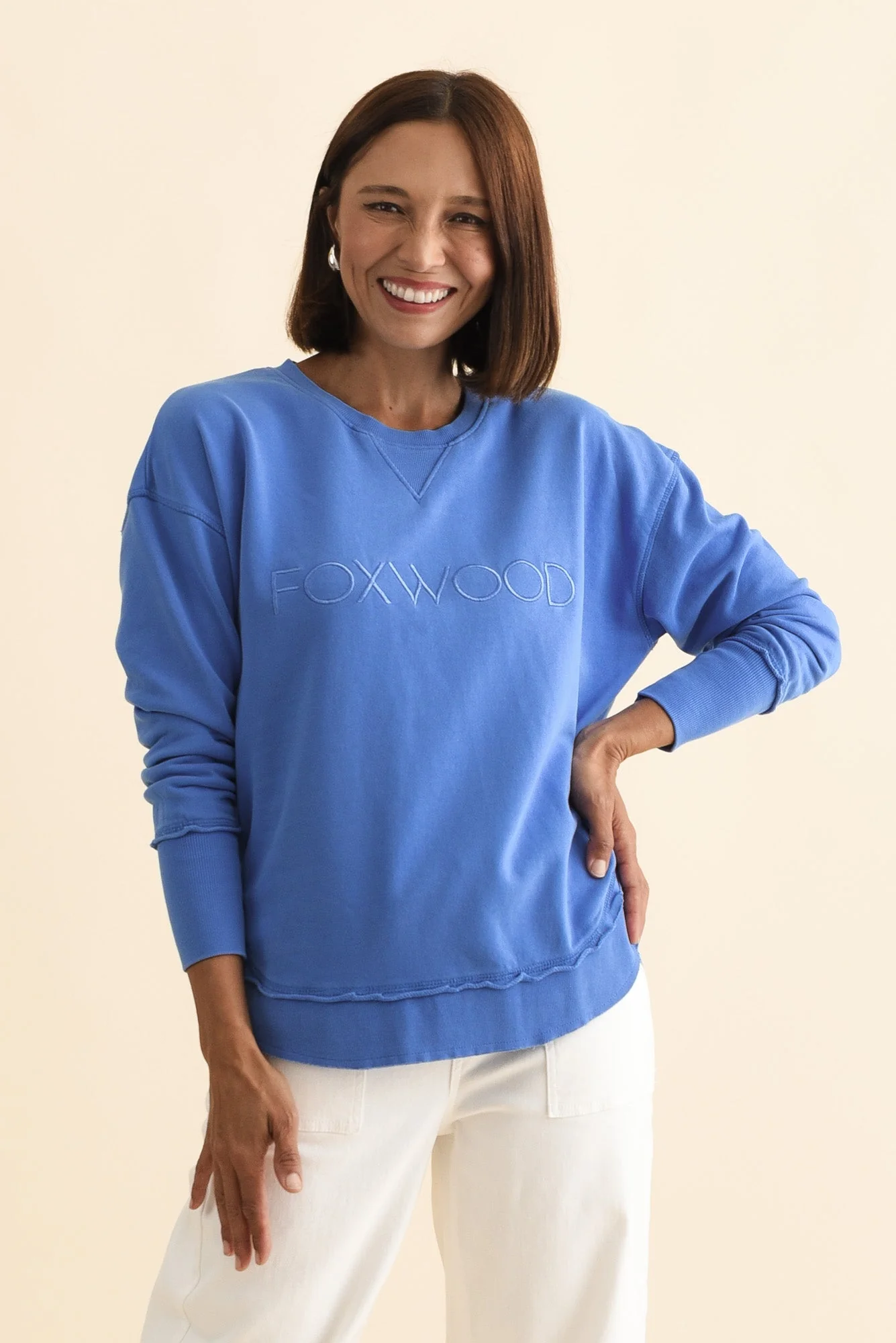 Simplified Cobalt Cotton Crewneck Sweatshirt - Image 2