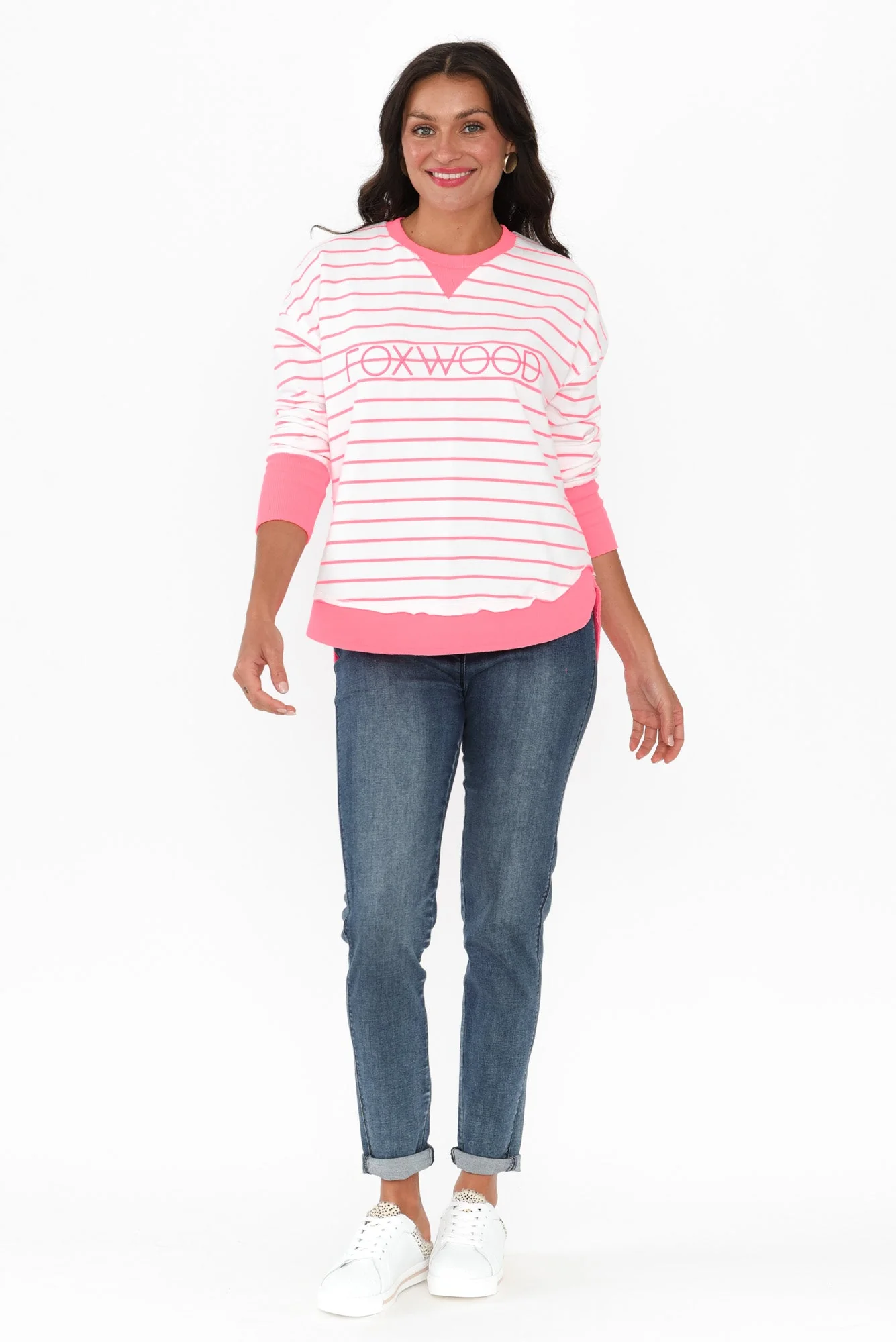 Simplified Pink Stripe Cotton Crewneck Sweatshirt - Image 6