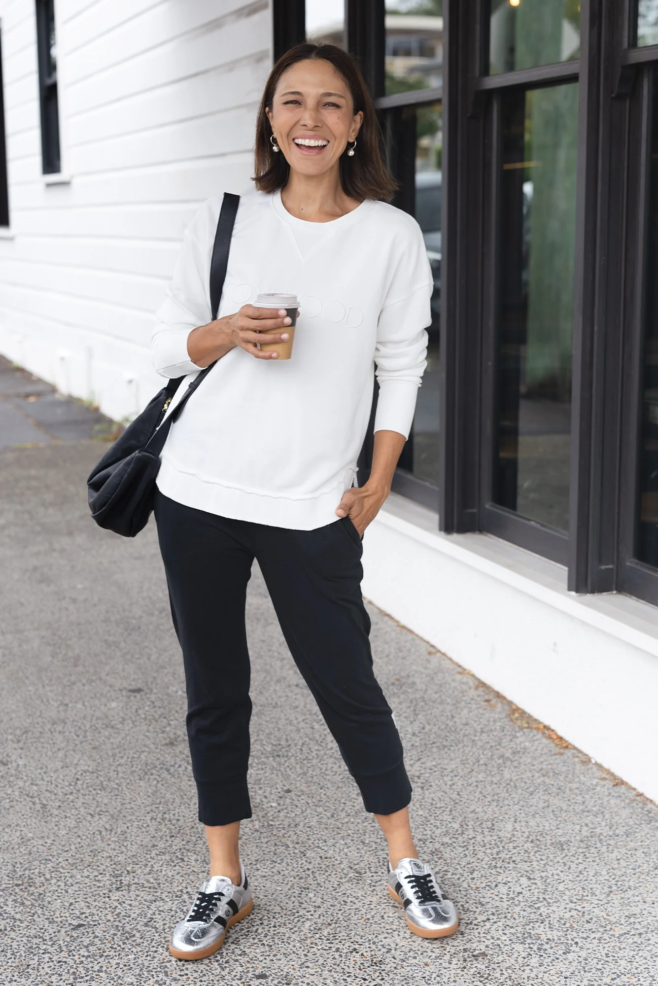 Simplified White Cotton Crewneck Sweatshirt