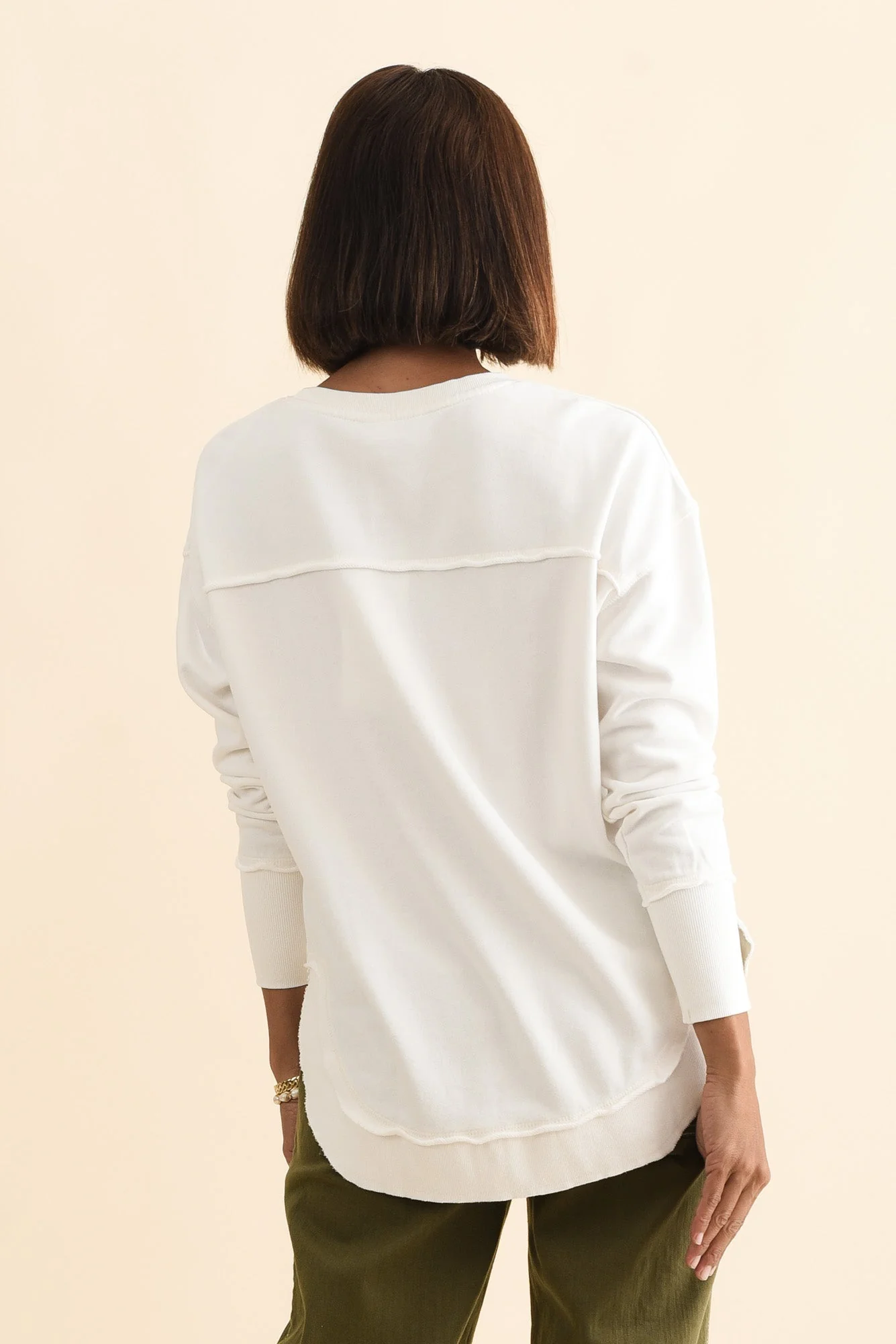 Simplified White Cotton Crewneck Sweatshirt - Image 6