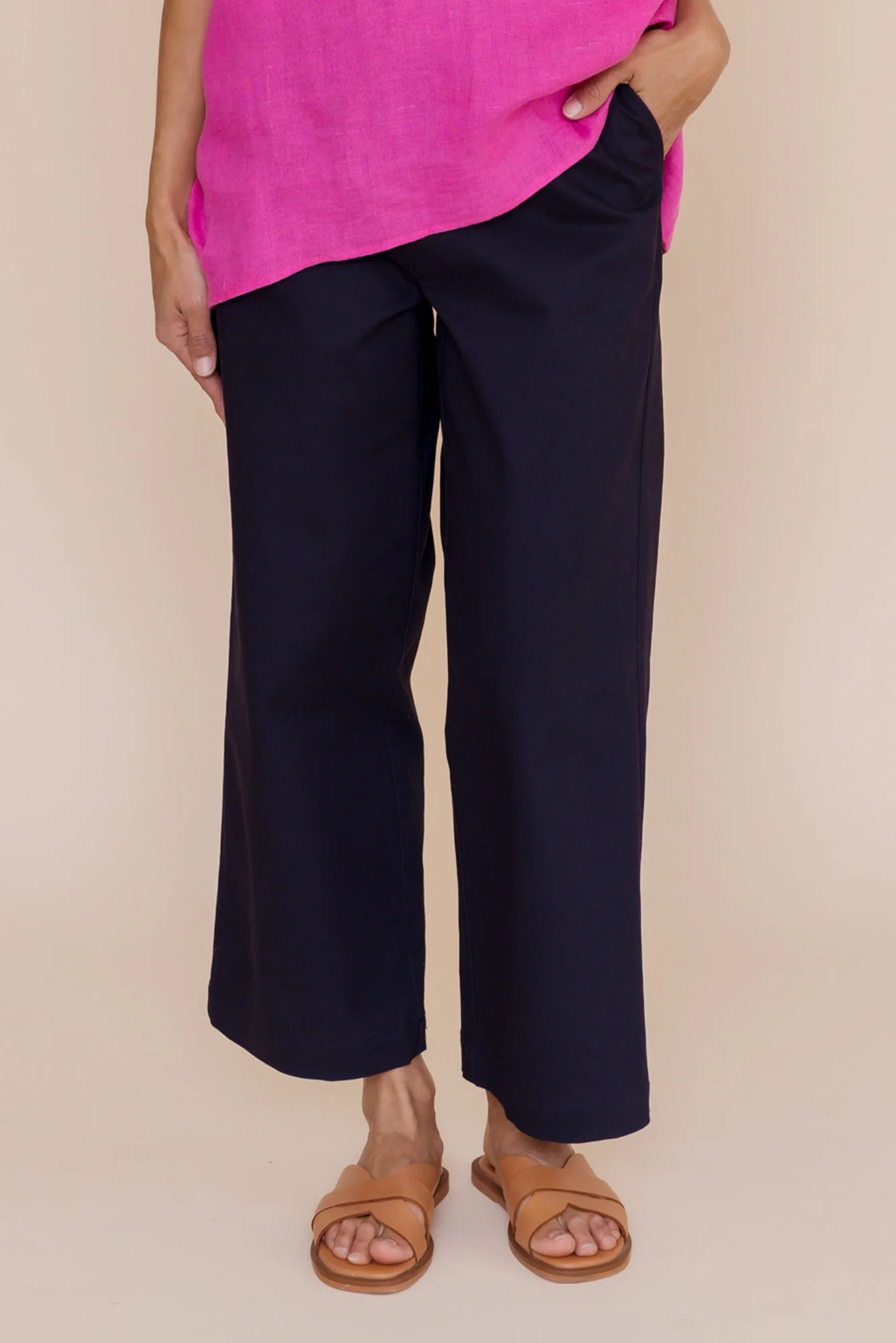 Sinatra Navy Cotton Wide Leg Pants