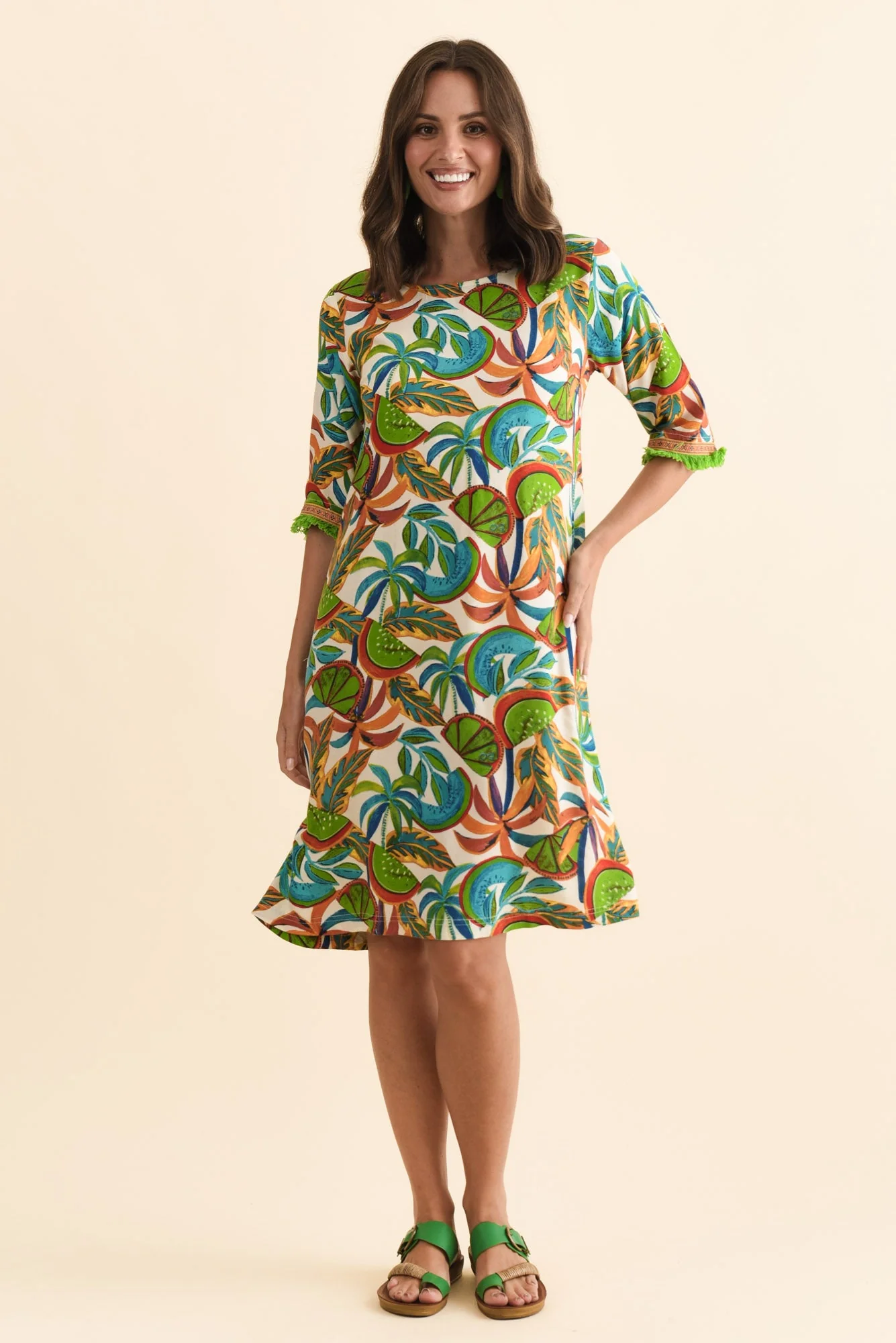 Solara Green Tropical Pocket Dress