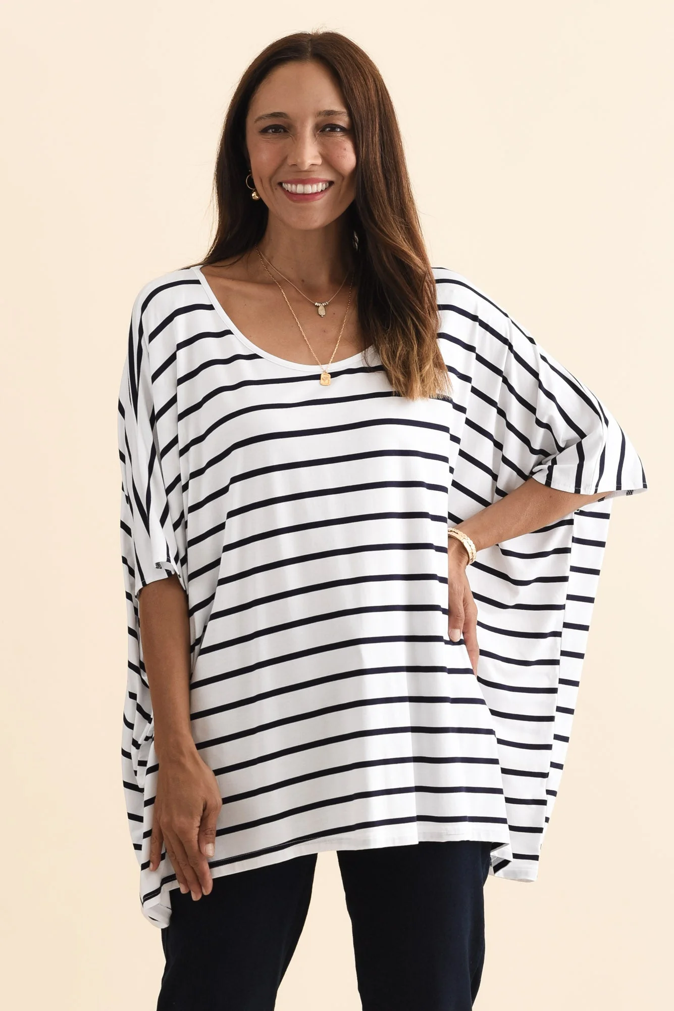 Sorronda White Stripe Bamboo Batwing Top - Image 2