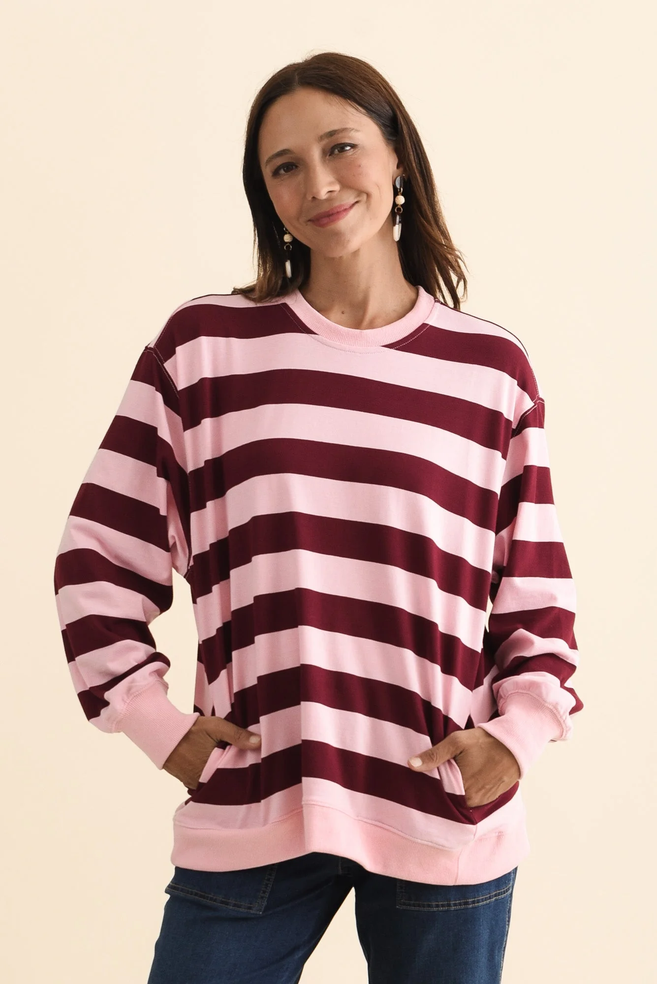 Stazie Pink Stripe Cotton Sweatshirt