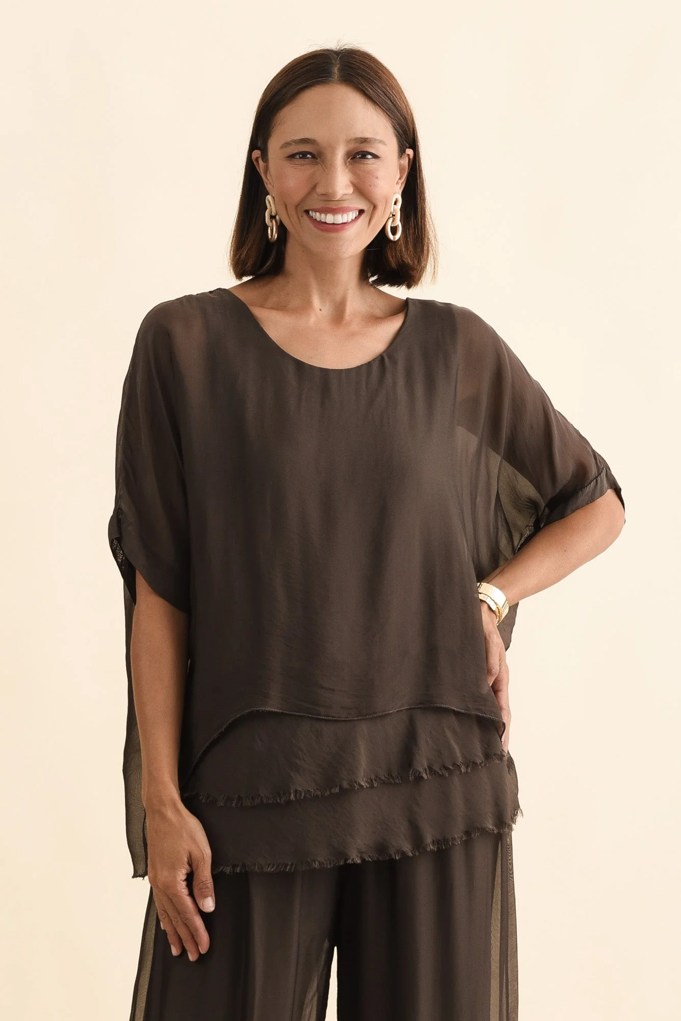 Talia Chocolate Silk Layer Top