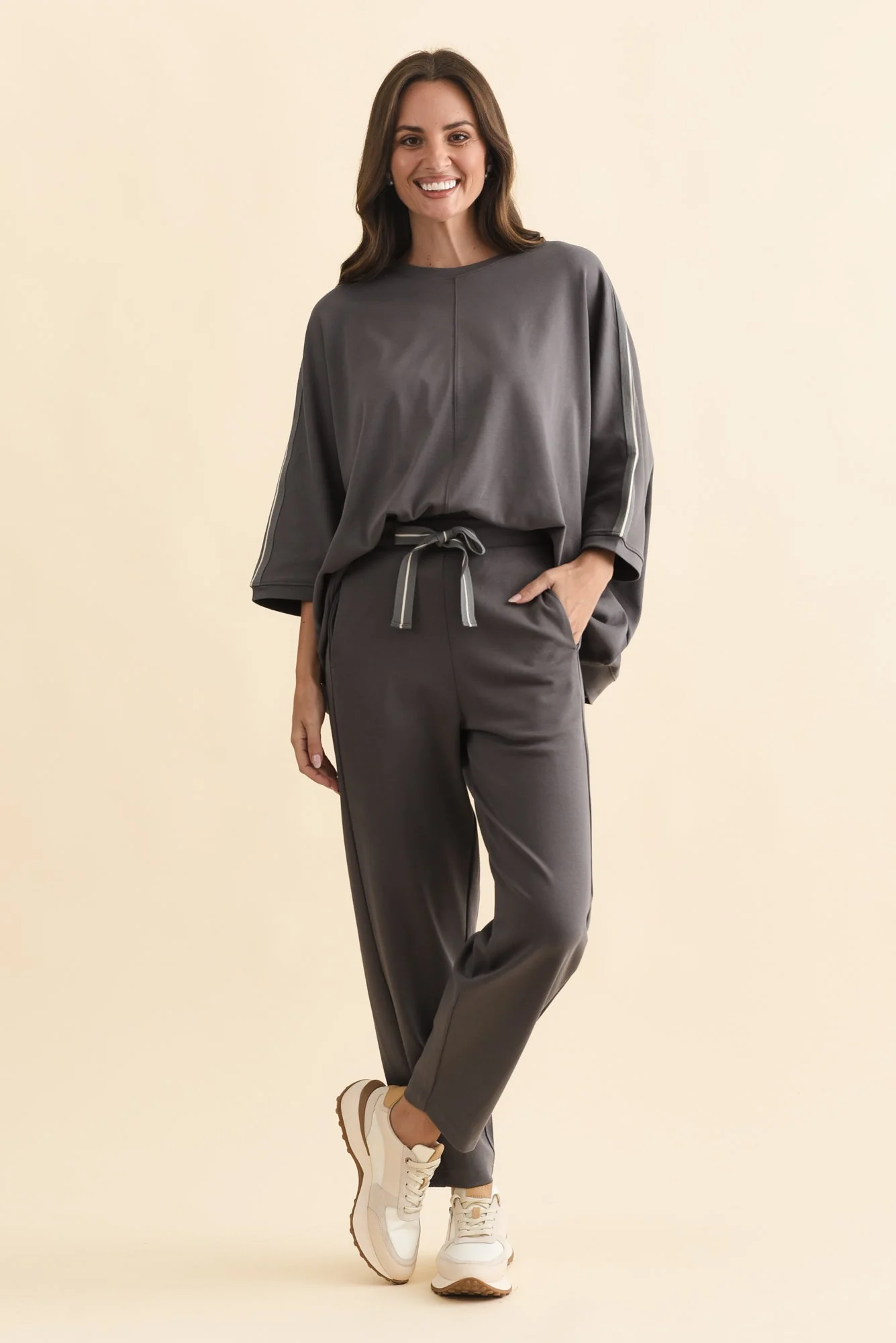 Tenille Grey Cotton Barrel Pants - Image 2