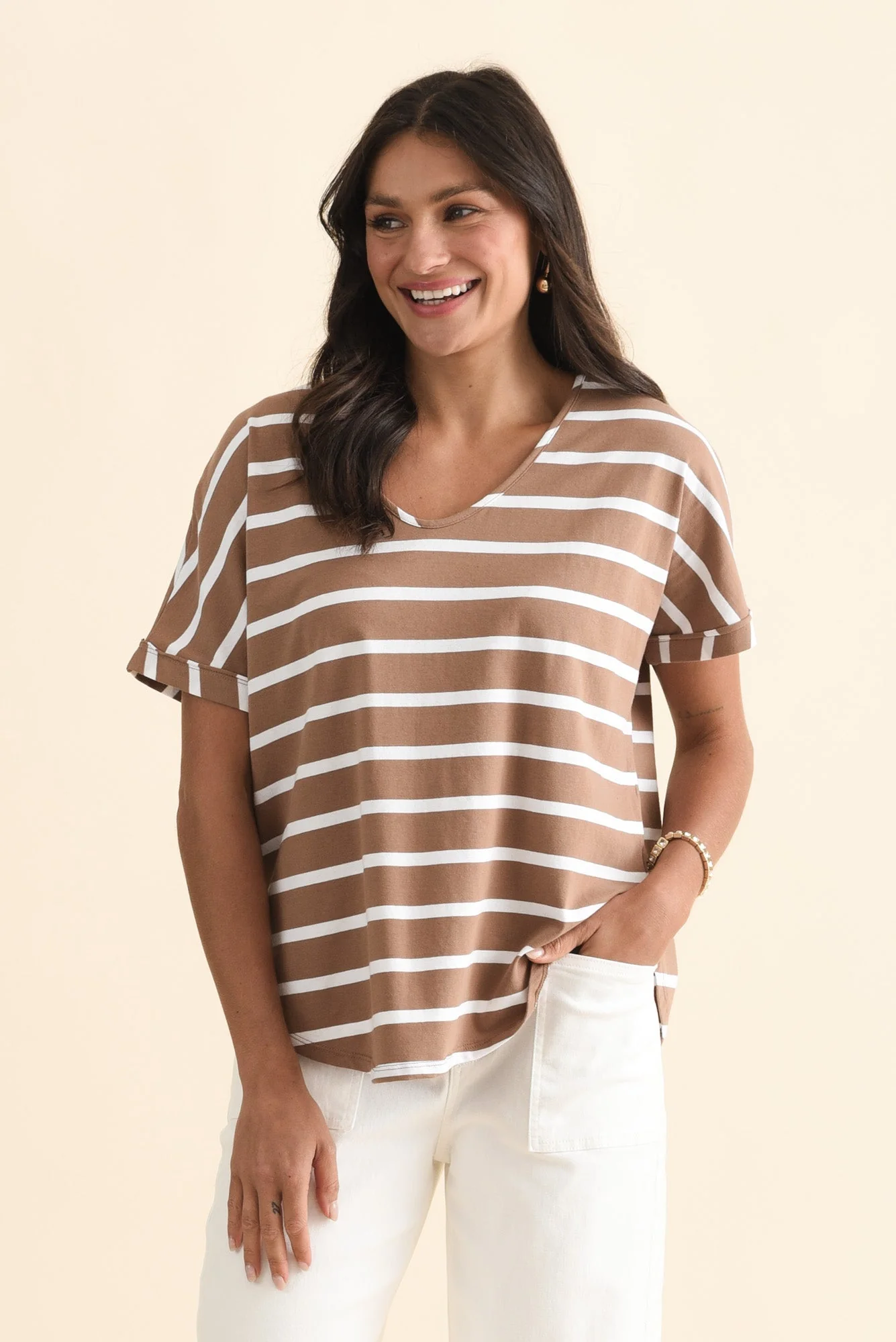 Toronto Chocolate Stripe Cotton Tee - Image 2