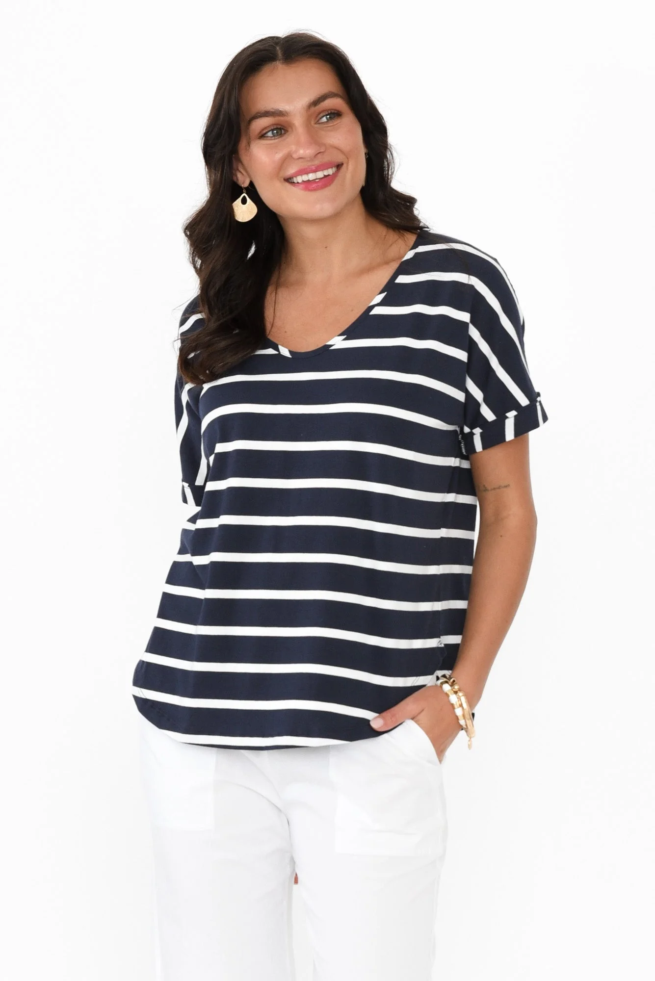 Toronto Navy Stripe Cotton Tee
