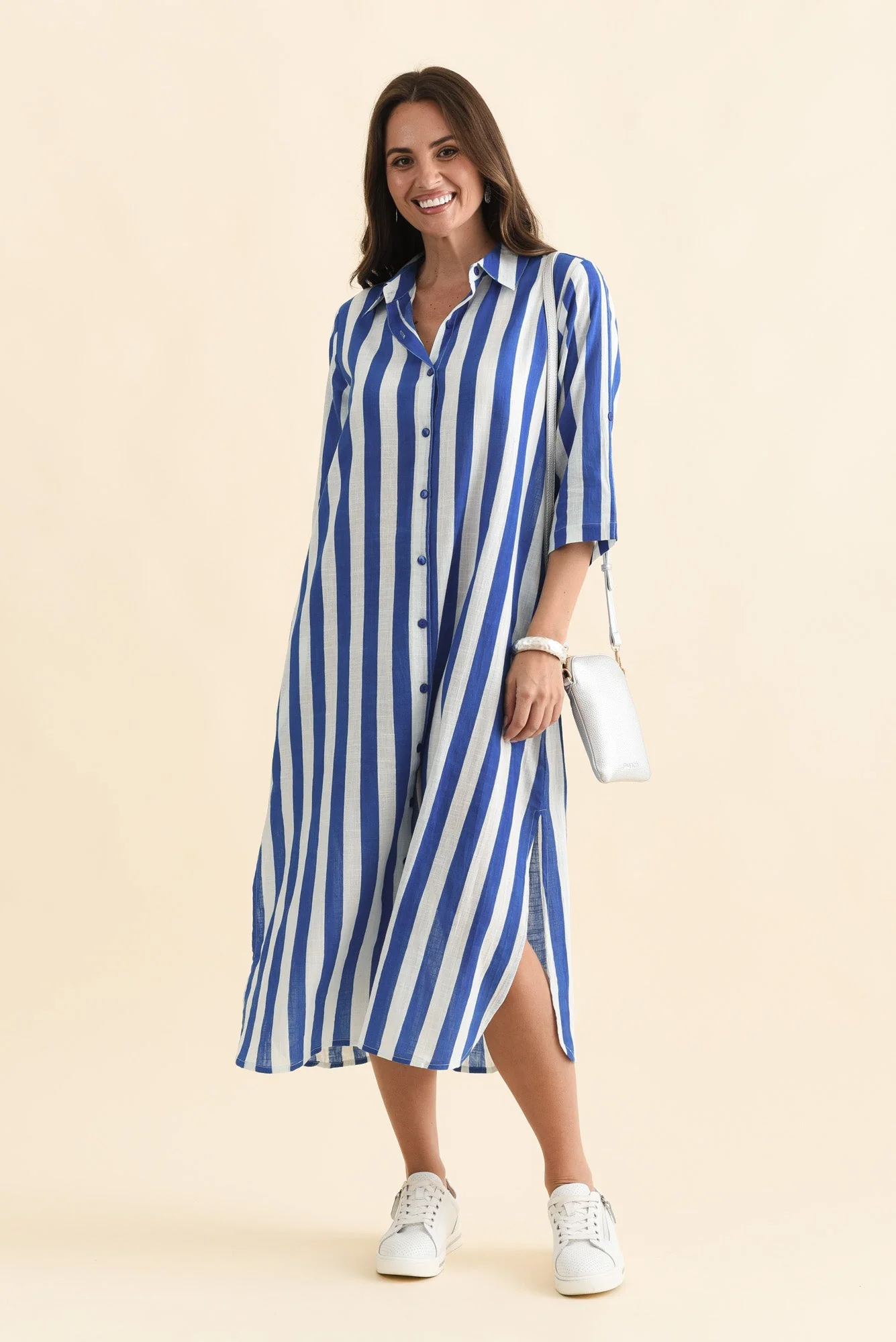 Tricia Cobalt Stripe Cotton Shirt Dress
