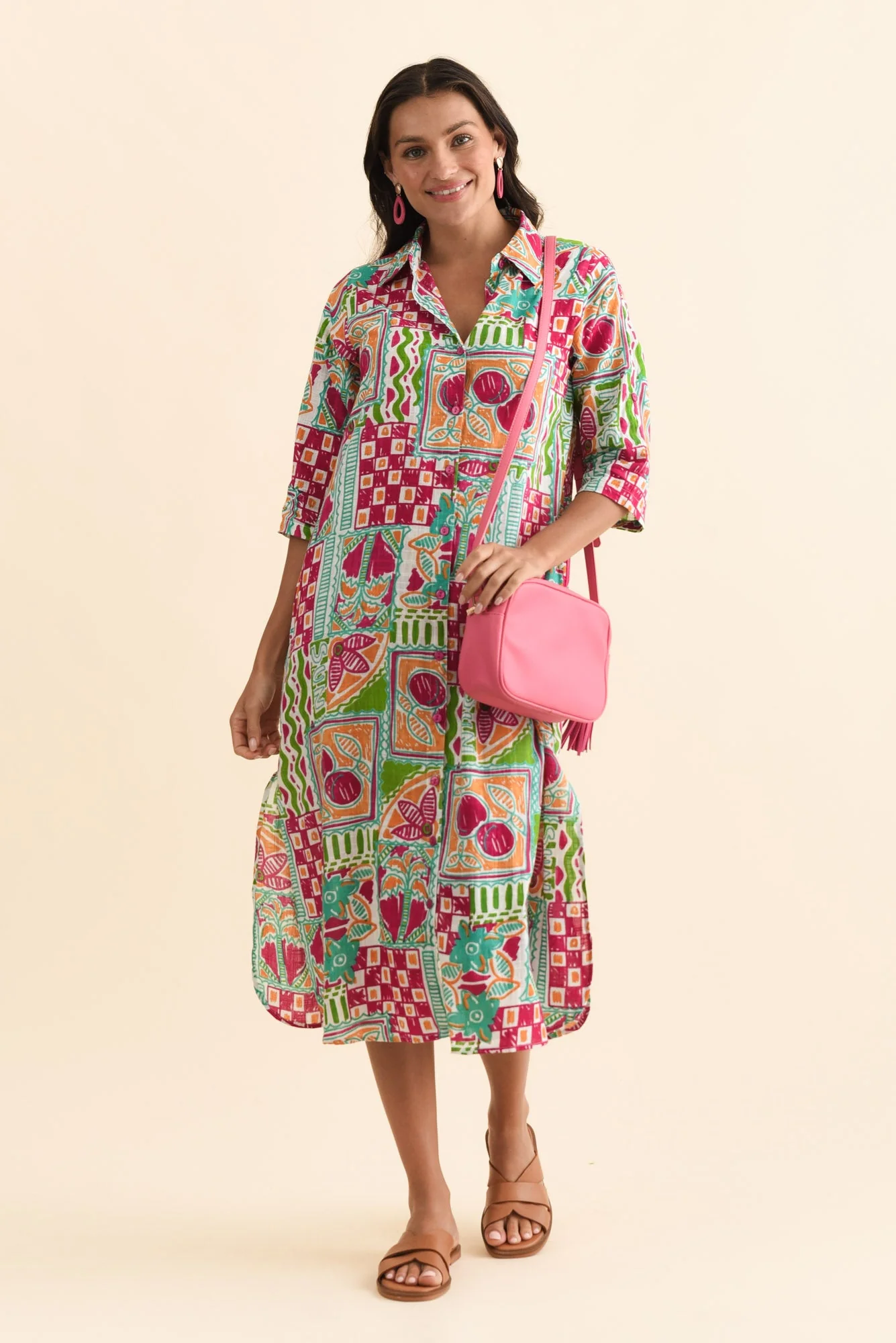 Tricia Green Tile Cotton Shirt Dress