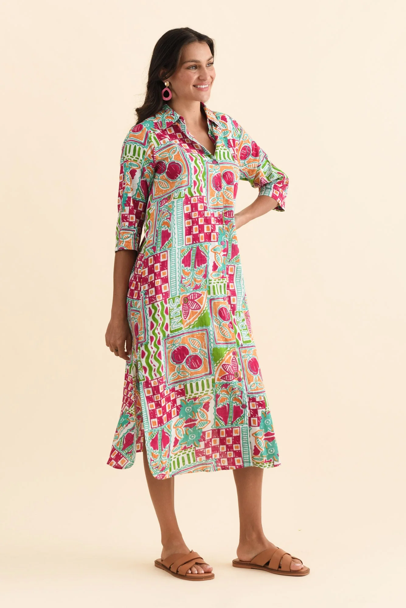 Tricia Green Tile Cotton Shirt Dress - Image 3