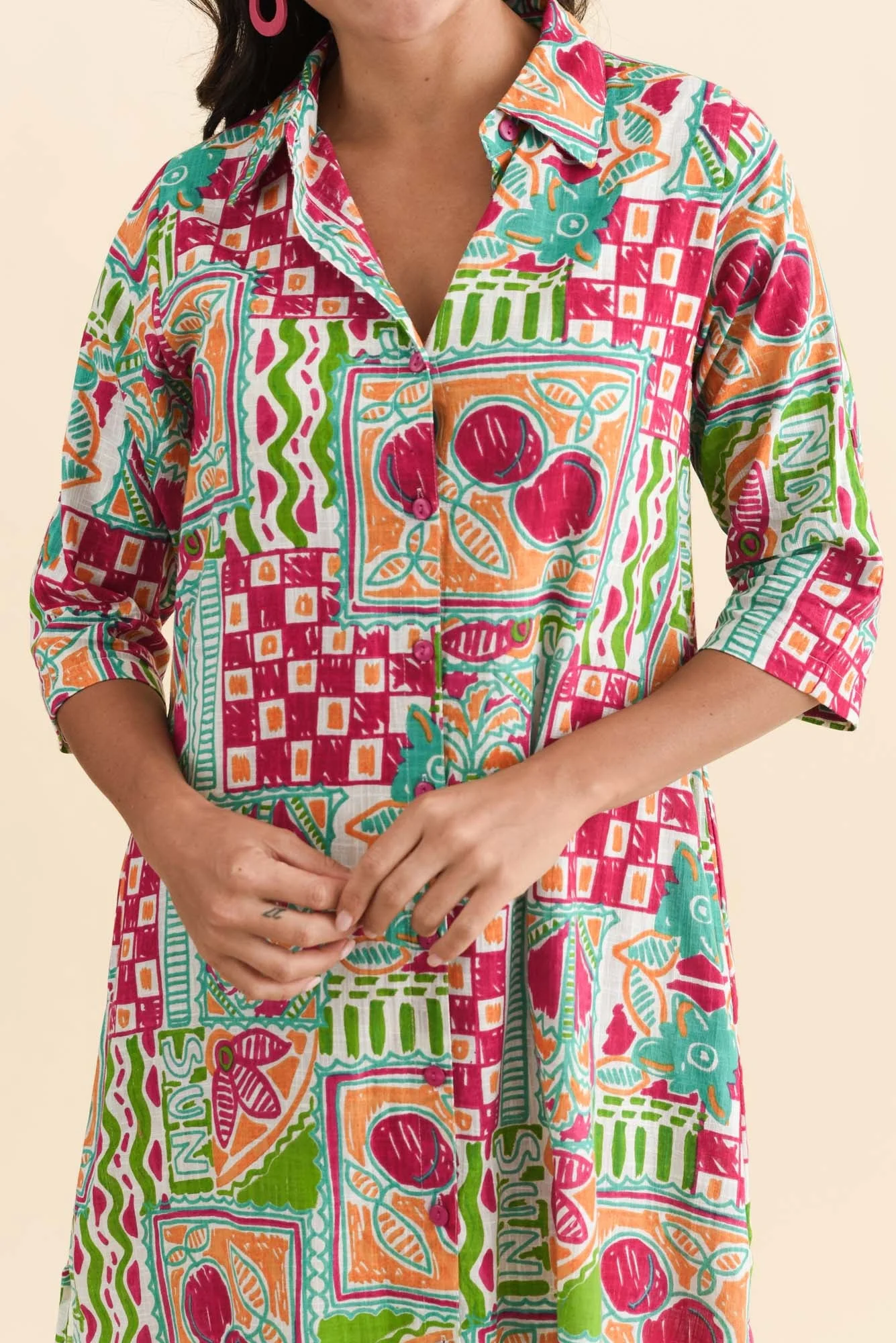 Tricia Green Tile Cotton Shirt Dress - Image 5