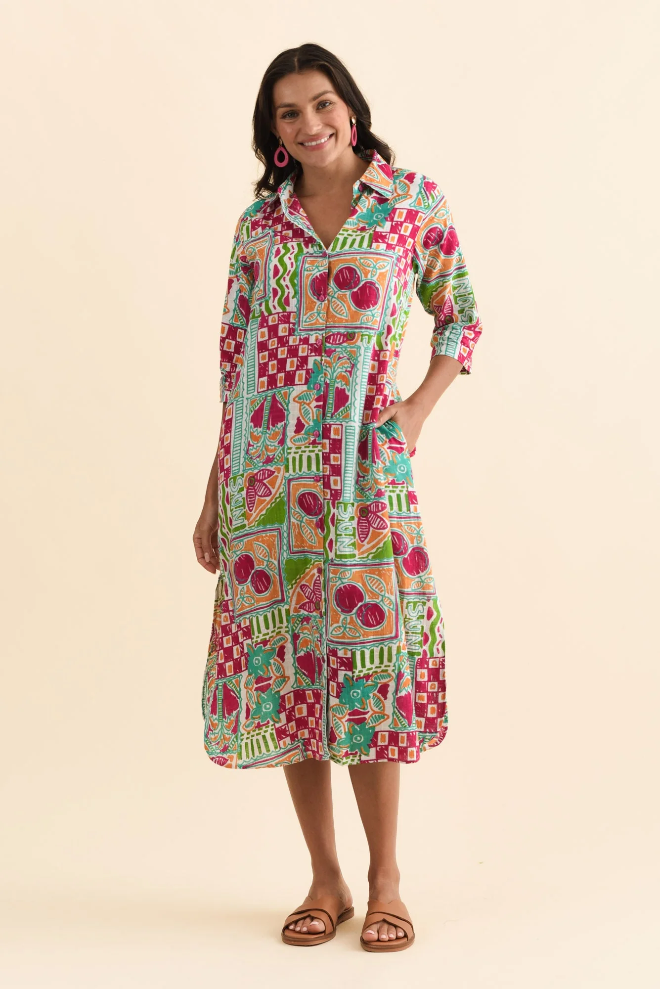 Tricia Green Tile Cotton Shirt Dress - Image 6