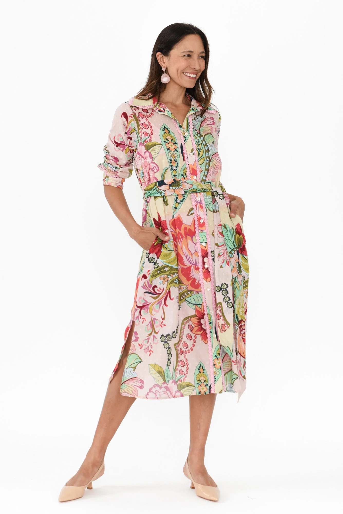 Vada Pink Floral Cotton Shirt Dress