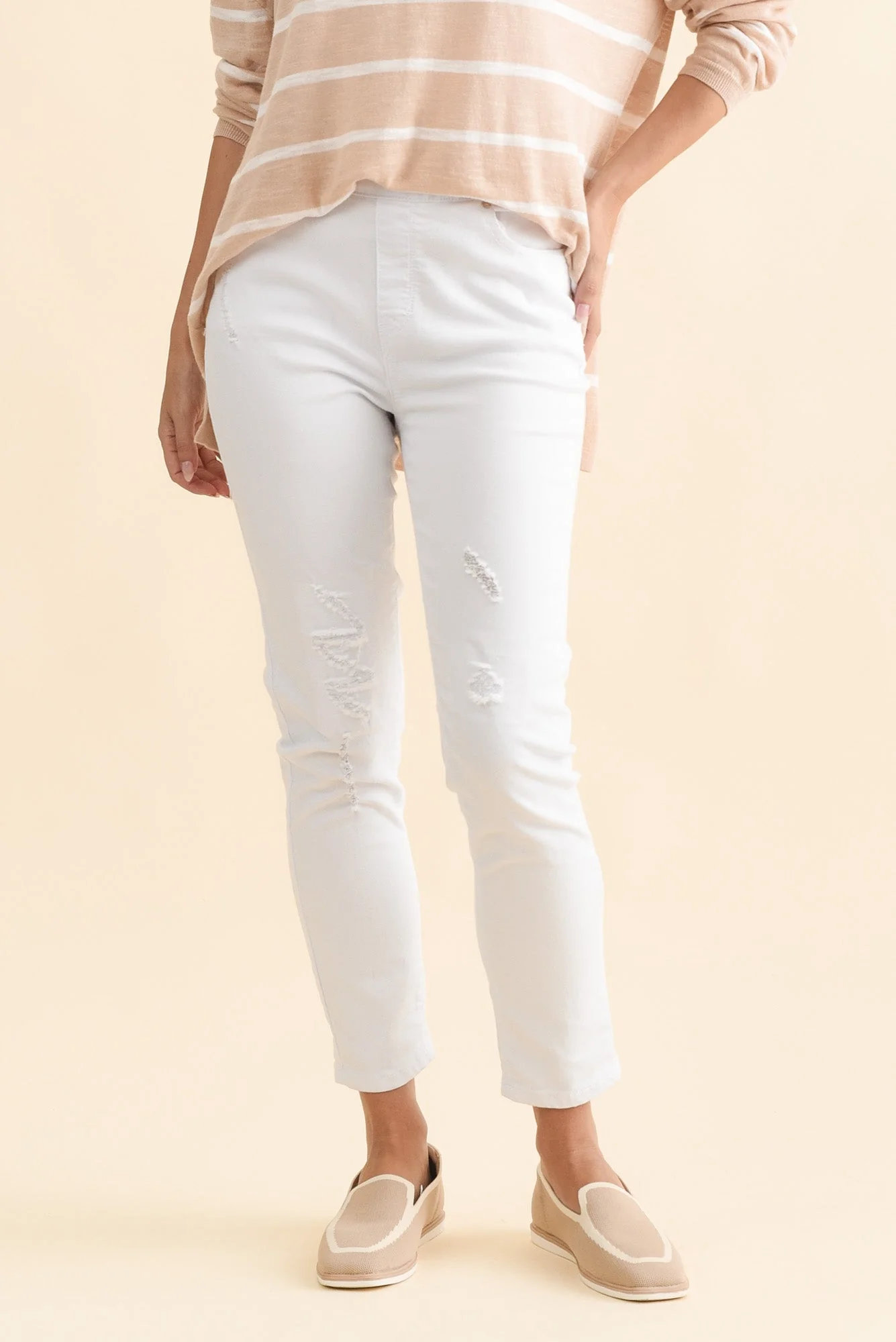 Zadie Distressed White Stretch Jeans - Image 2