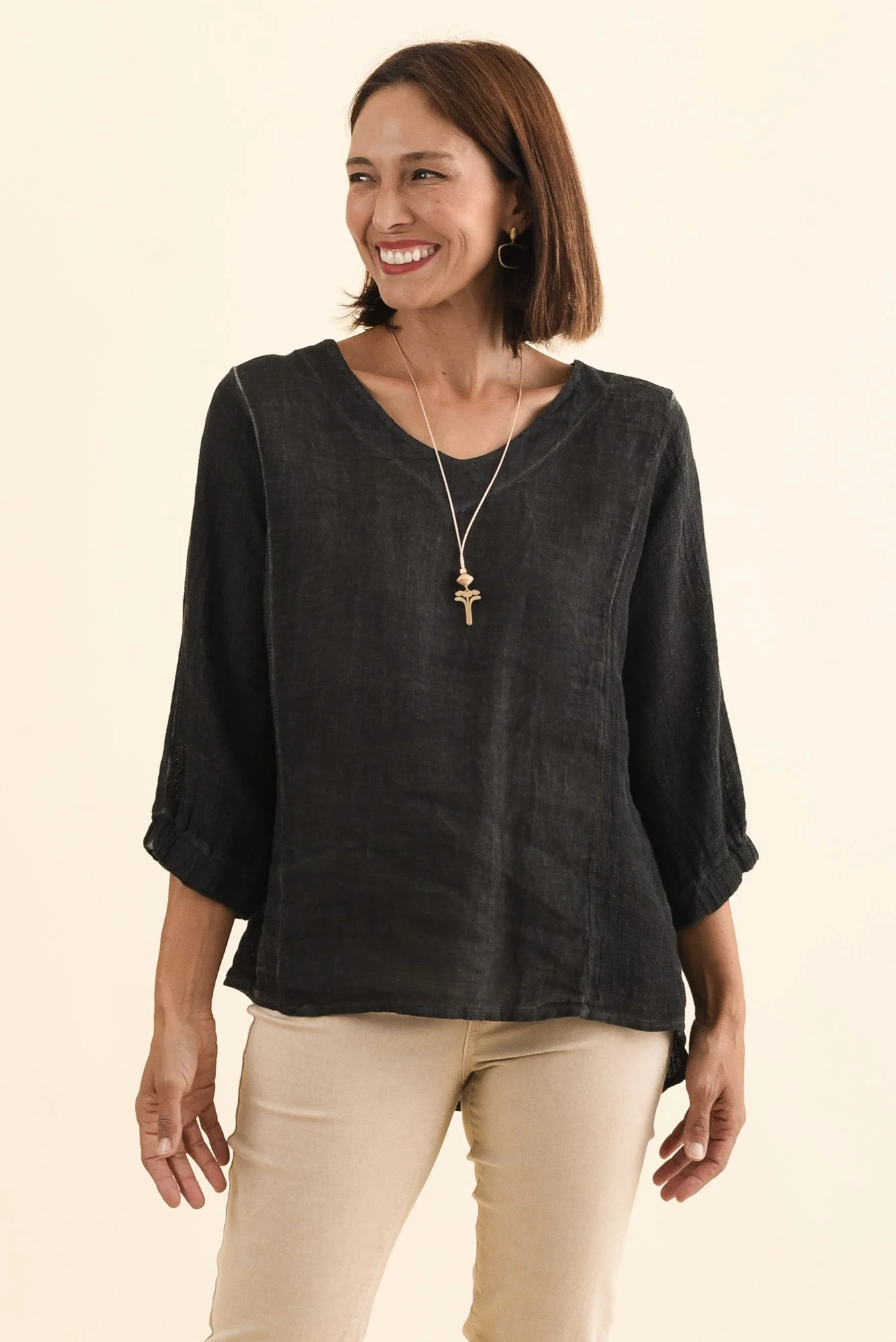 Ziola Black Linen Cotton Top